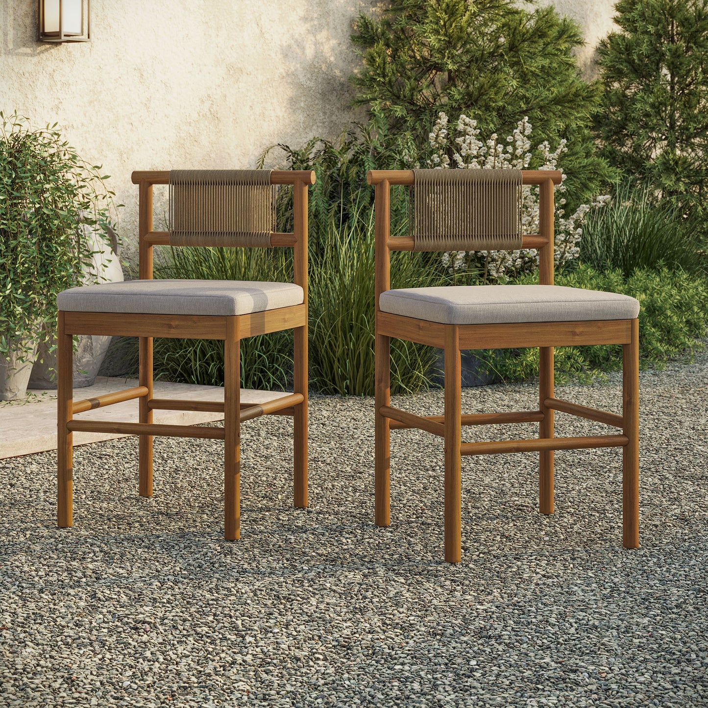 Eleni Outdoor Patio Teak Wood Counter Stools Set of 2 by Modway EEI-7627