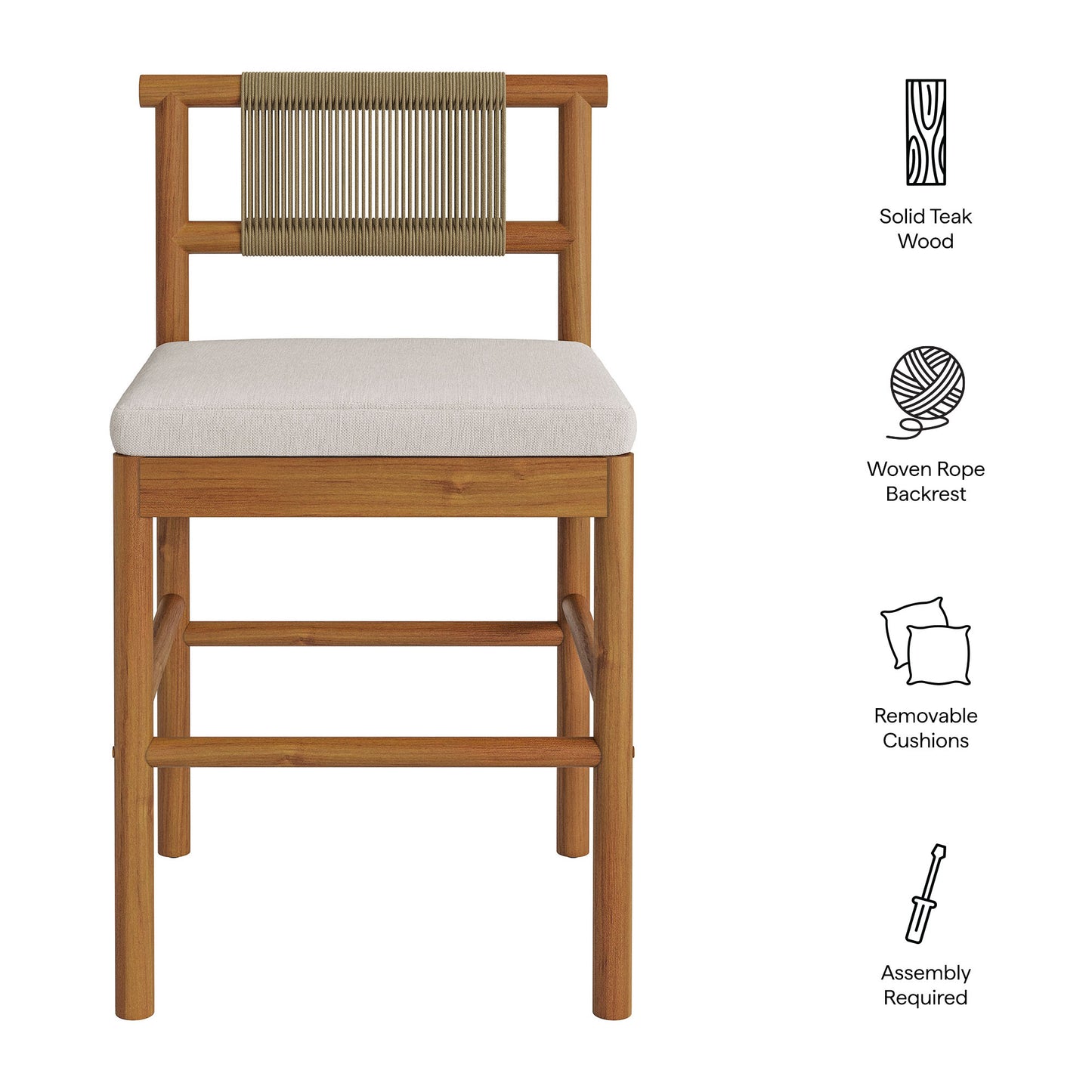Eleni Outdoor Patio Teak Wood Counter Stools Set of 2 by Modway EEI-7627