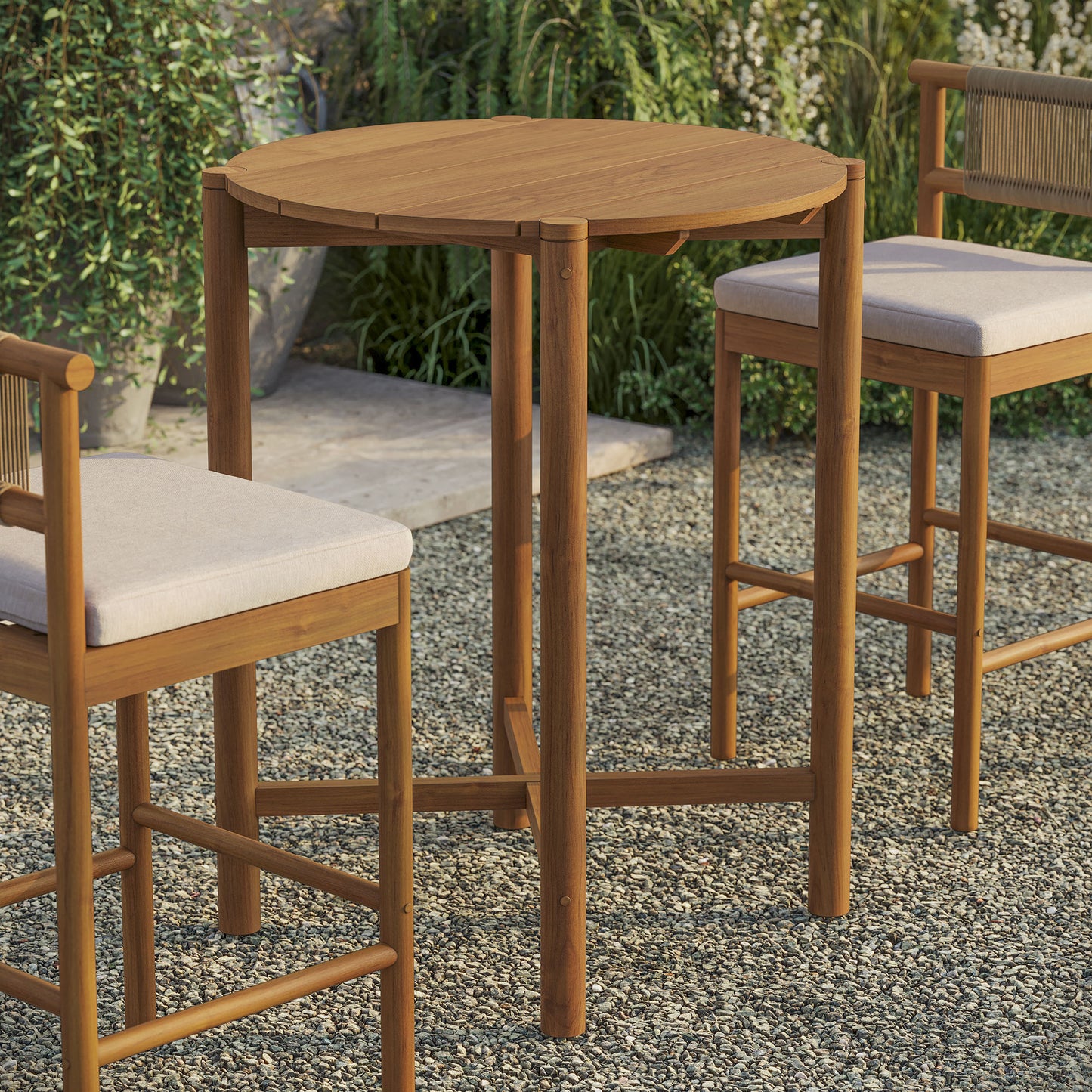 Eleni Round 35 Inch Outdoor Patio Teak Wood Round Bar Table by Modway EEI-7628