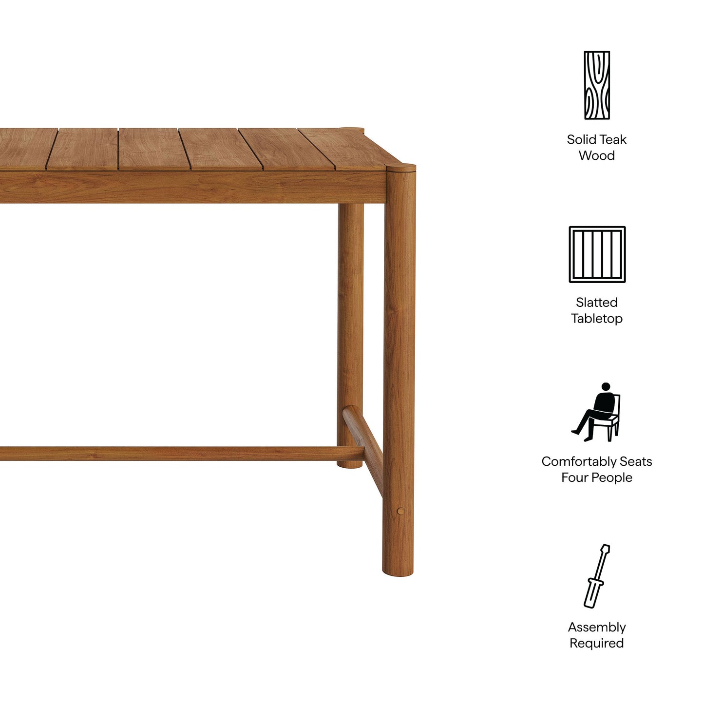 Eleni Rectangle 56-Inch Outdoor Patio Teak Wood Rectangular Bar Table by Modway EEI-7629