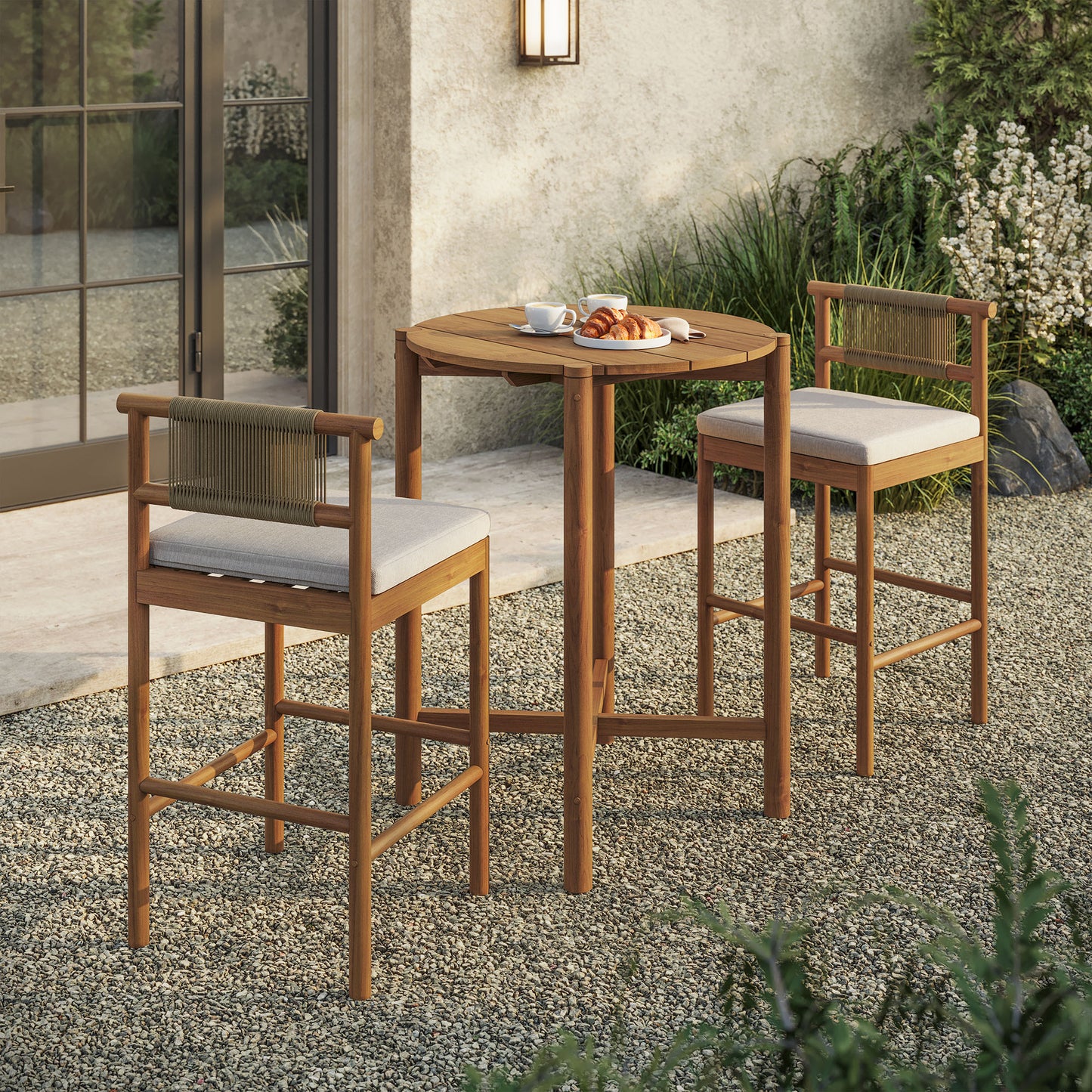 Eleni 3-Piece Outdoor Patio Teak Wood Bar Set by Modway EEI-7630