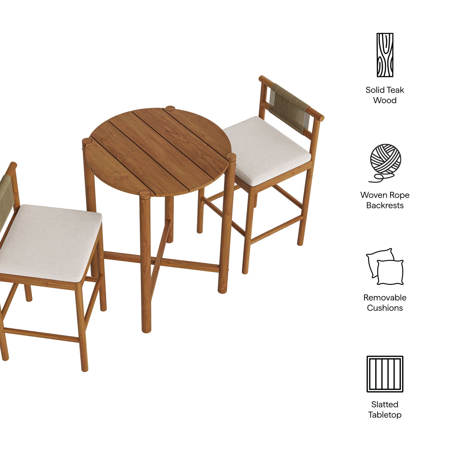 Eleni 3-Piece Outdoor Patio Teak Wood Bar Set by Modway EEI-7630