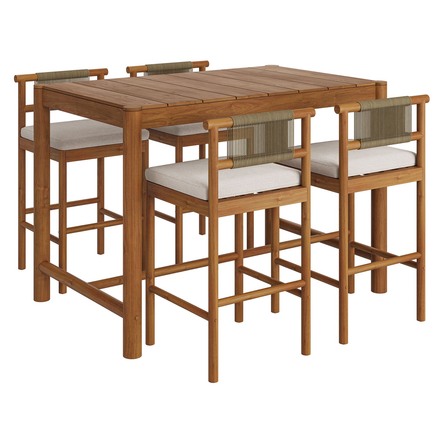 Eleni 5-Piece Outdoor Patio Teak Wood Bar Set by Modway EEI-7631
