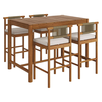 Eleni 5-Piece Outdoor Patio Teak Wood Bar Set by Modway EEI-7631