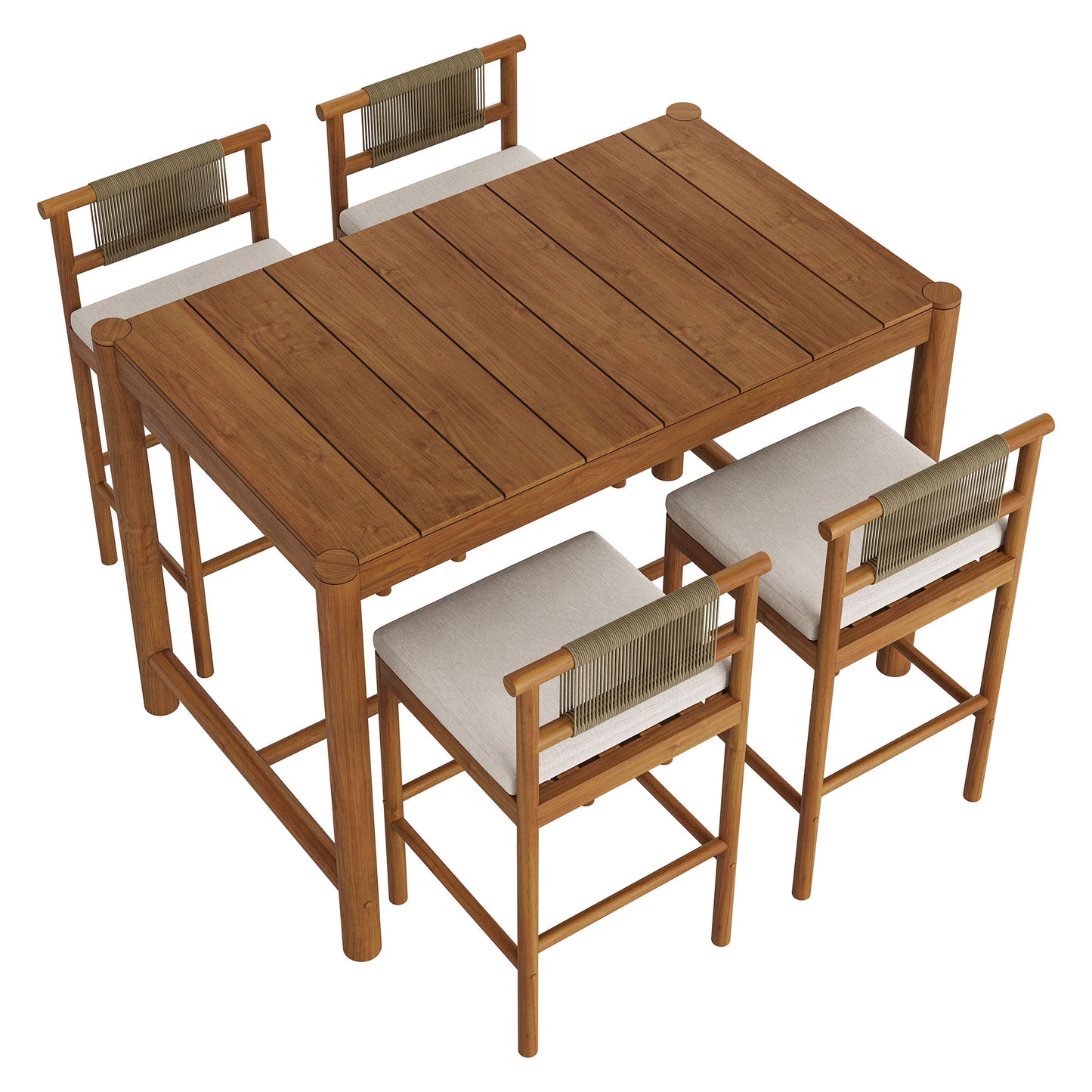 Eleni 5-Piece Outdoor Patio Teak Wood Bar Set by Modway EEI-7631