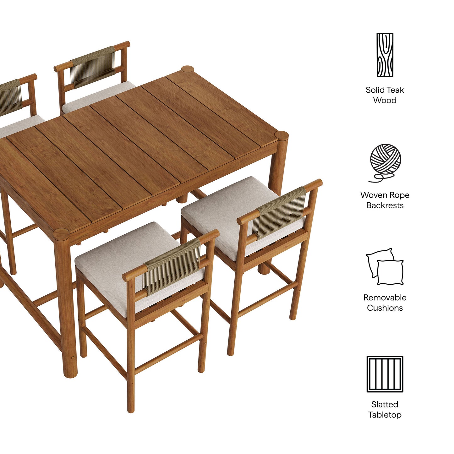 Eleni 5-Piece Outdoor Patio Teak Wood Bar Set by Modway EEI-7631