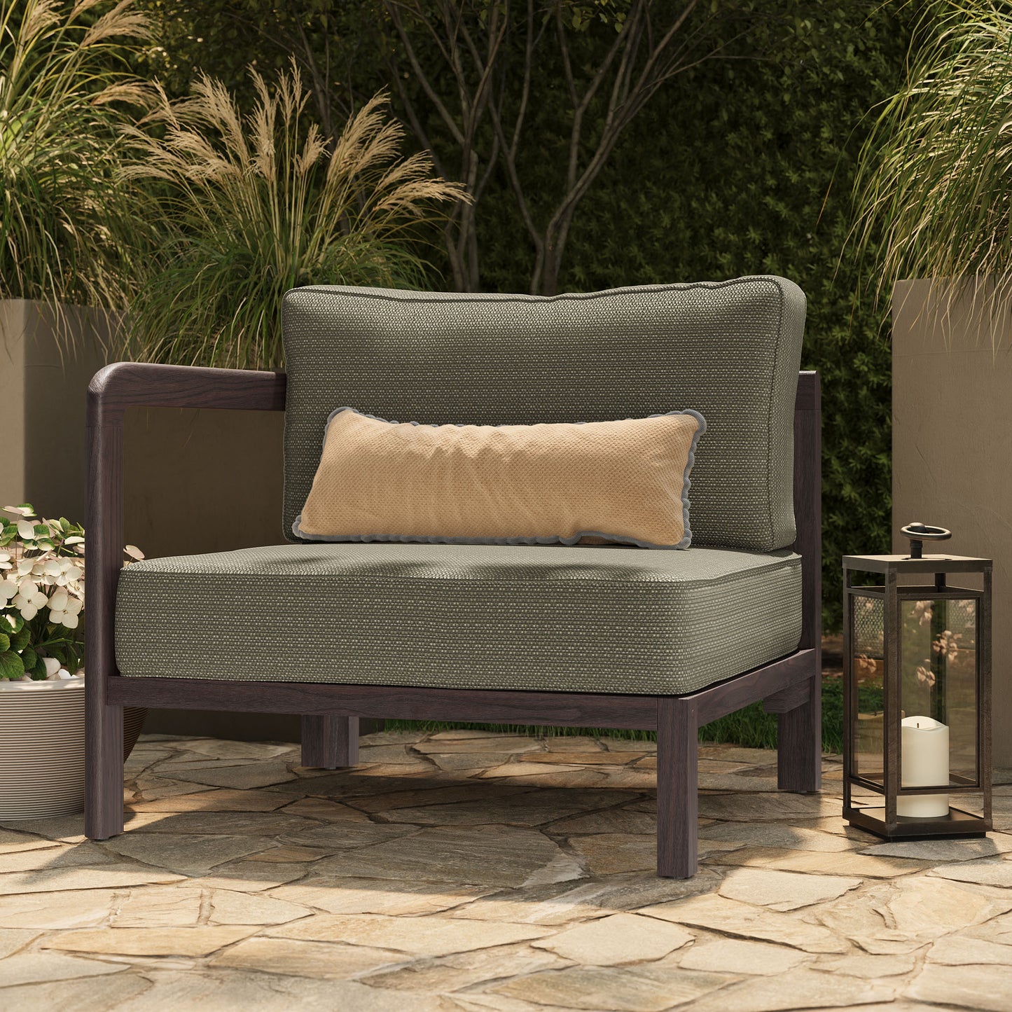 Kona Outdoor Patio Teak Wood Left-Arm Facing Modular Armchair by Modway EEI-7636