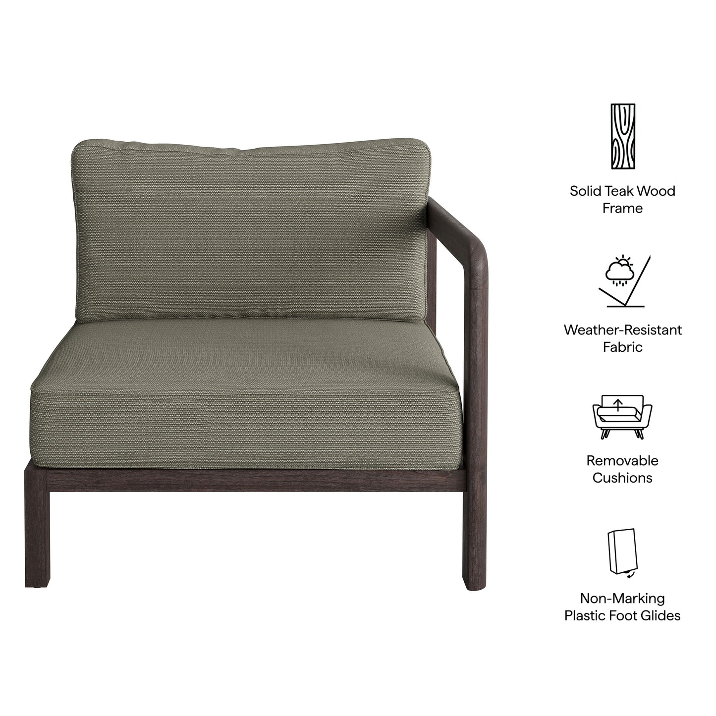 Kona Outdoor Patio Teak Wood Right-Arm Facing Modular Armchair by Modway EEI-7637