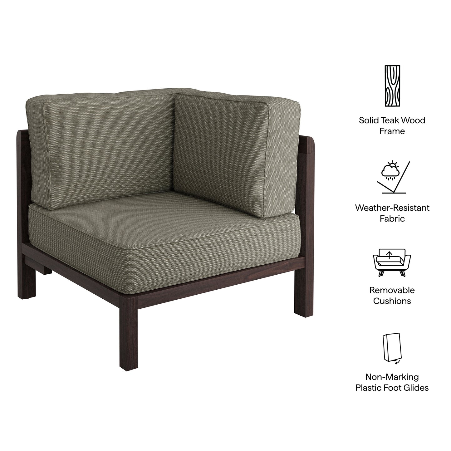 Kona Outdoor Patio Teak Wood Corner Modular Chair by Modway EEI-7638