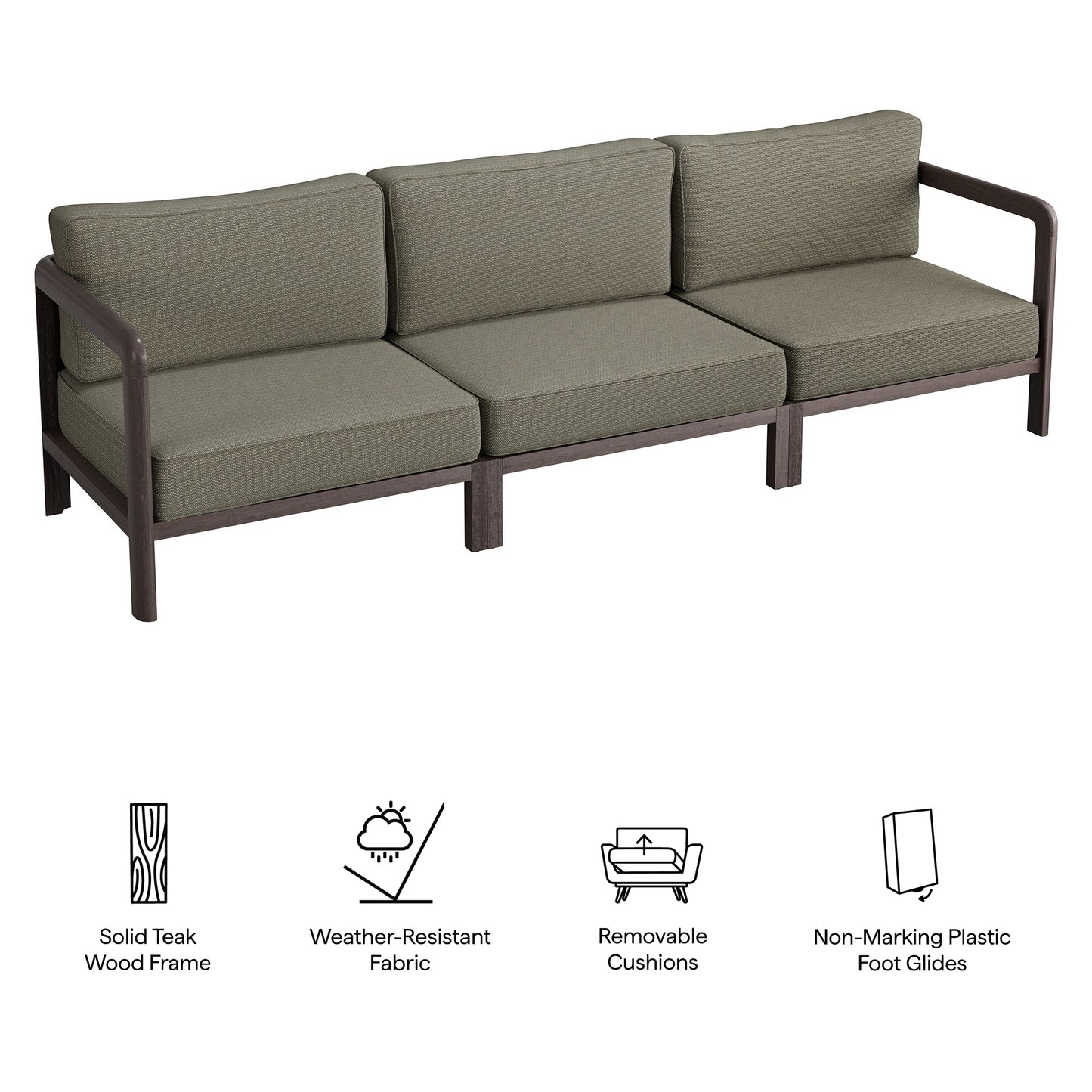 Kona 3-Piece Outdoor Patio Teak Wood Modular Sofa Set by Modway EEI-7648