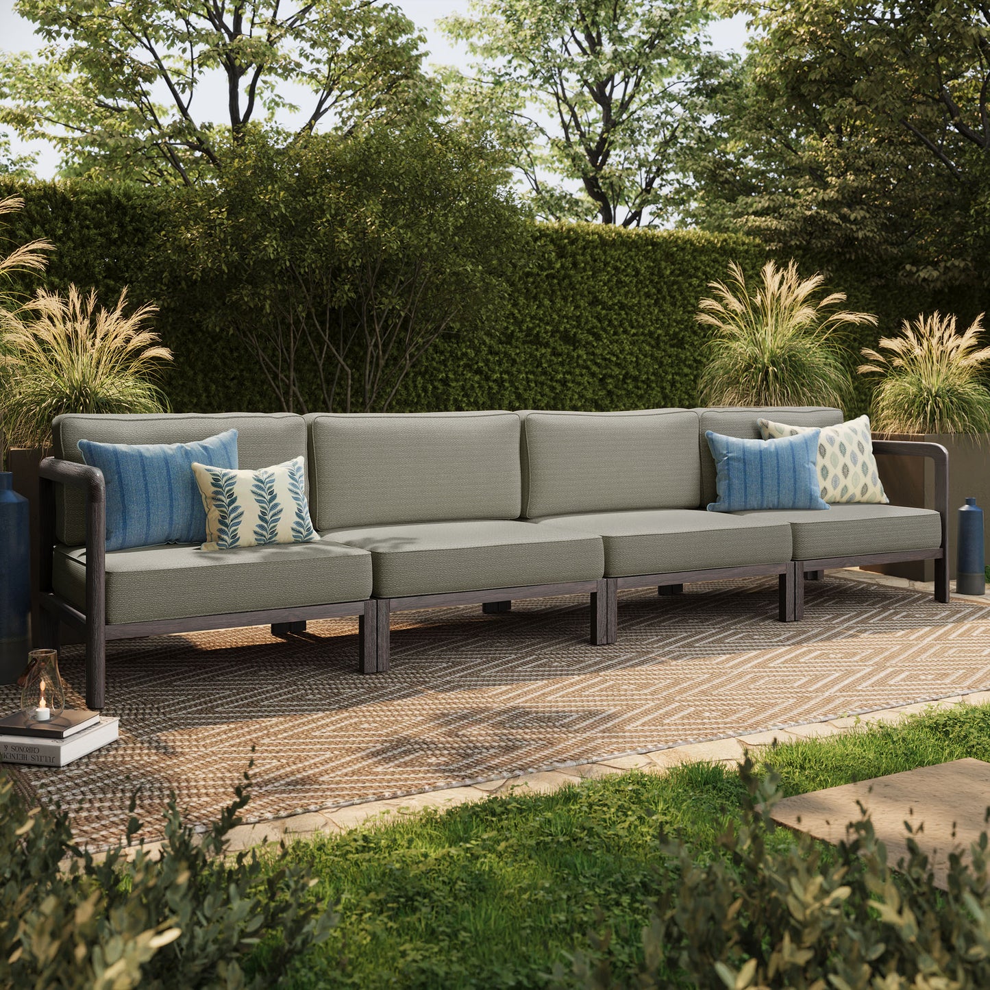 Kona 4-Piece Outdoor Patio Teak Wood Modular Sofa Set by Modway EEI-7649