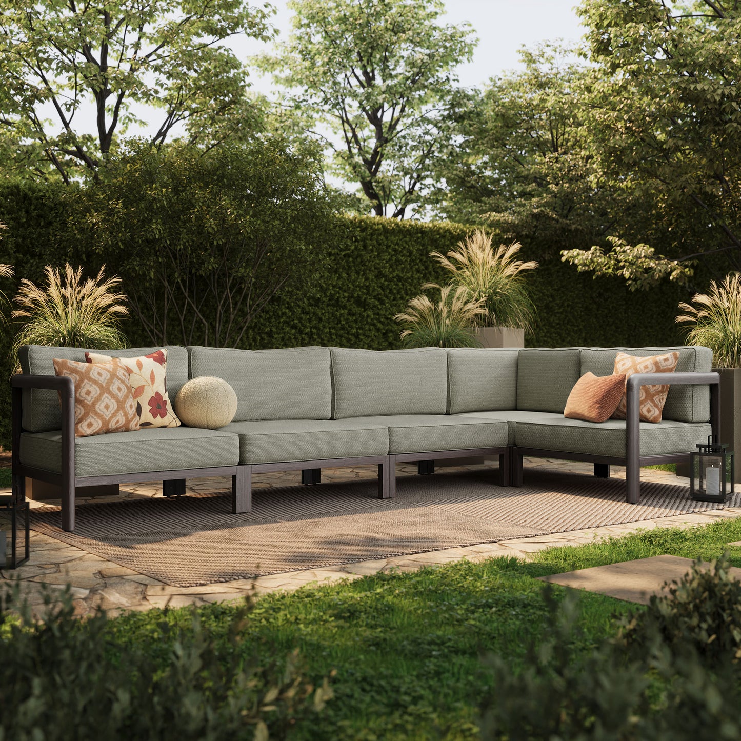 Kona L-Shaped Outdoor Patio Teak Wood Modular Sofa by Modway EEI-7650