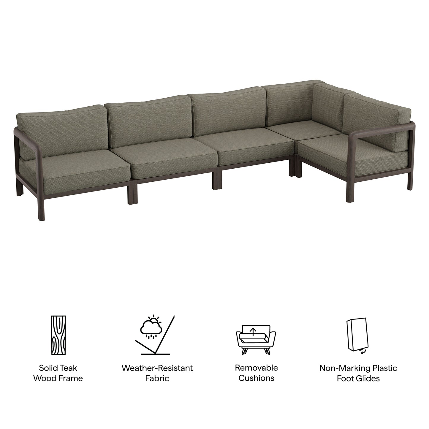 Kona L-Shaped Outdoor Patio Teak Wood Modular Sofa by Modway EEI-7650
