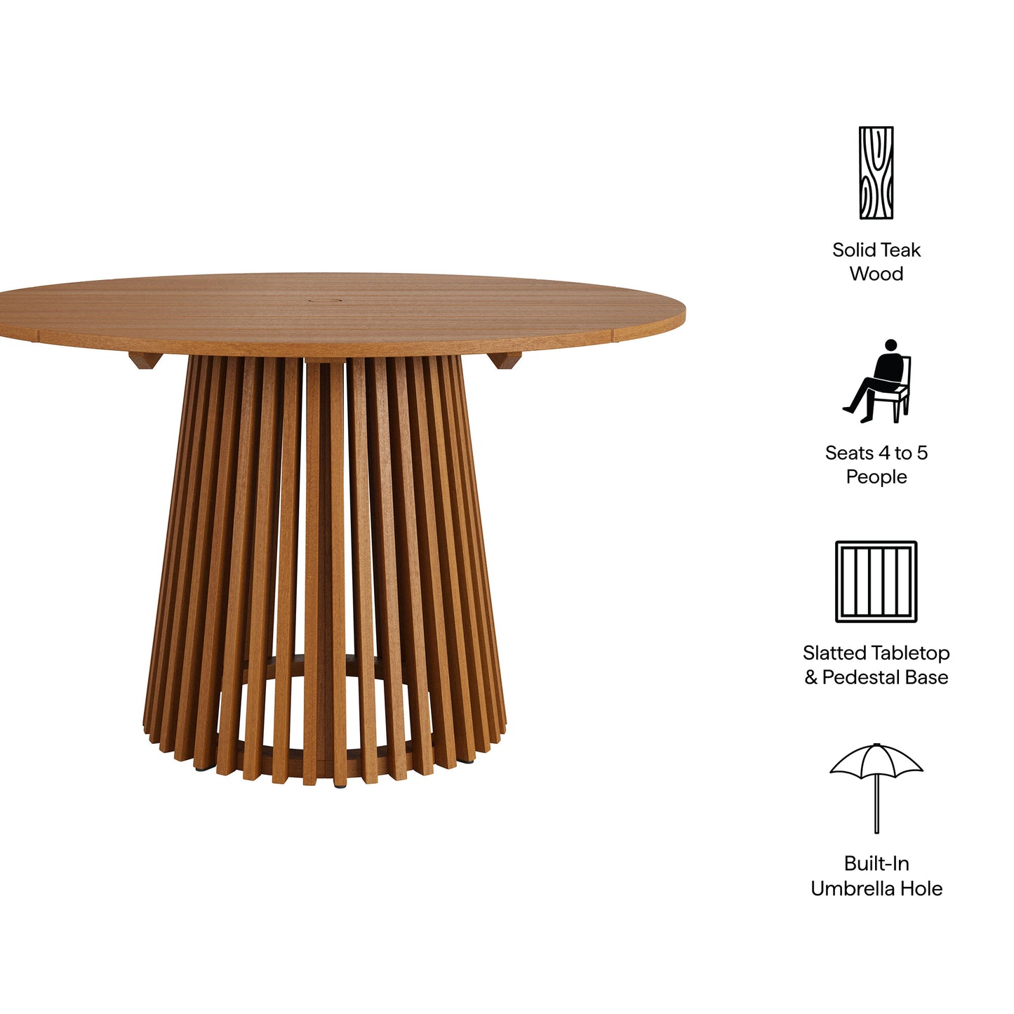 Lane 47 Inch Round Outdoor Patio Teak Wood Dining Table by Modway EEI-7683