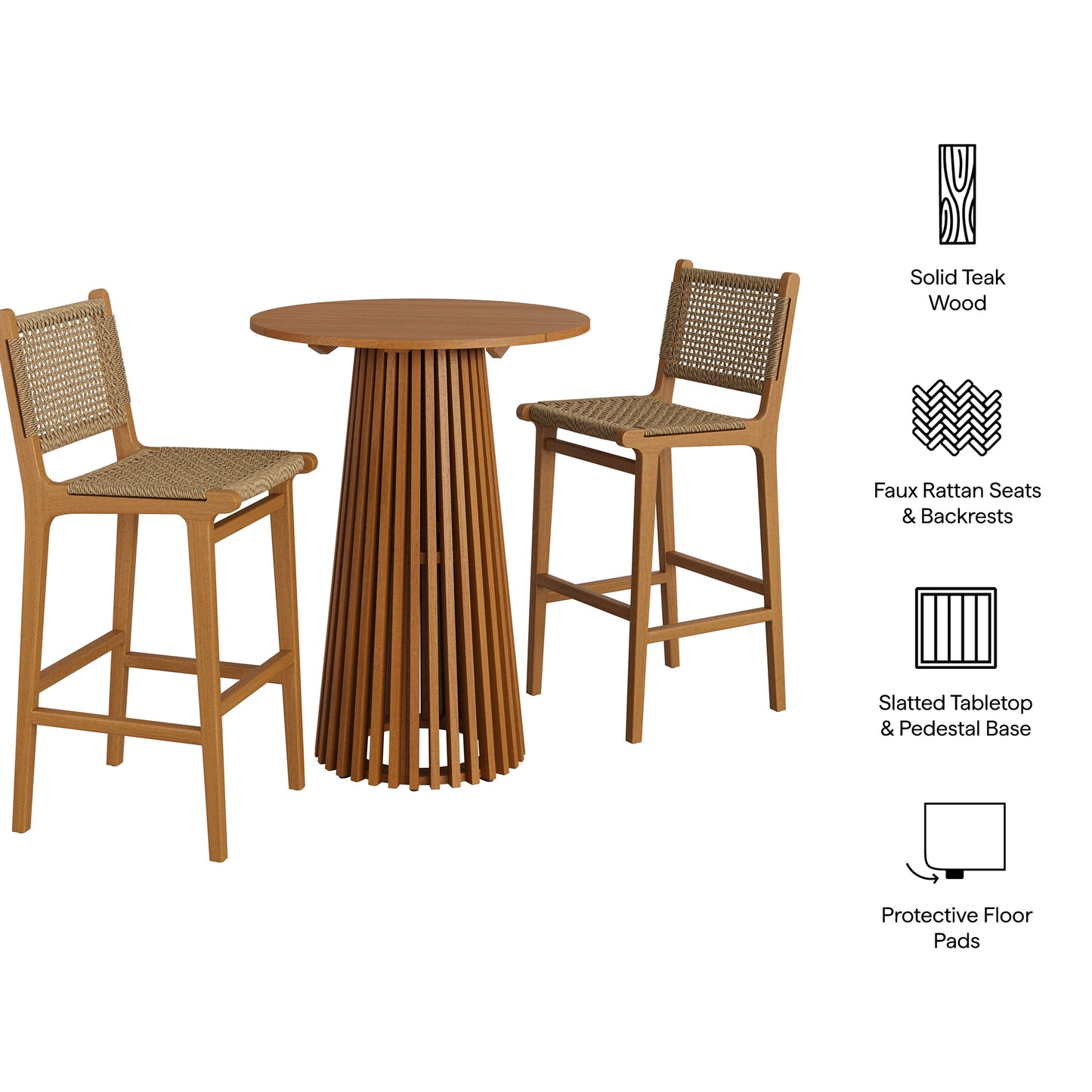 Rowe 3-Piece Outdoor Patio Teak Wood Bar Set by Modway EEI-7696