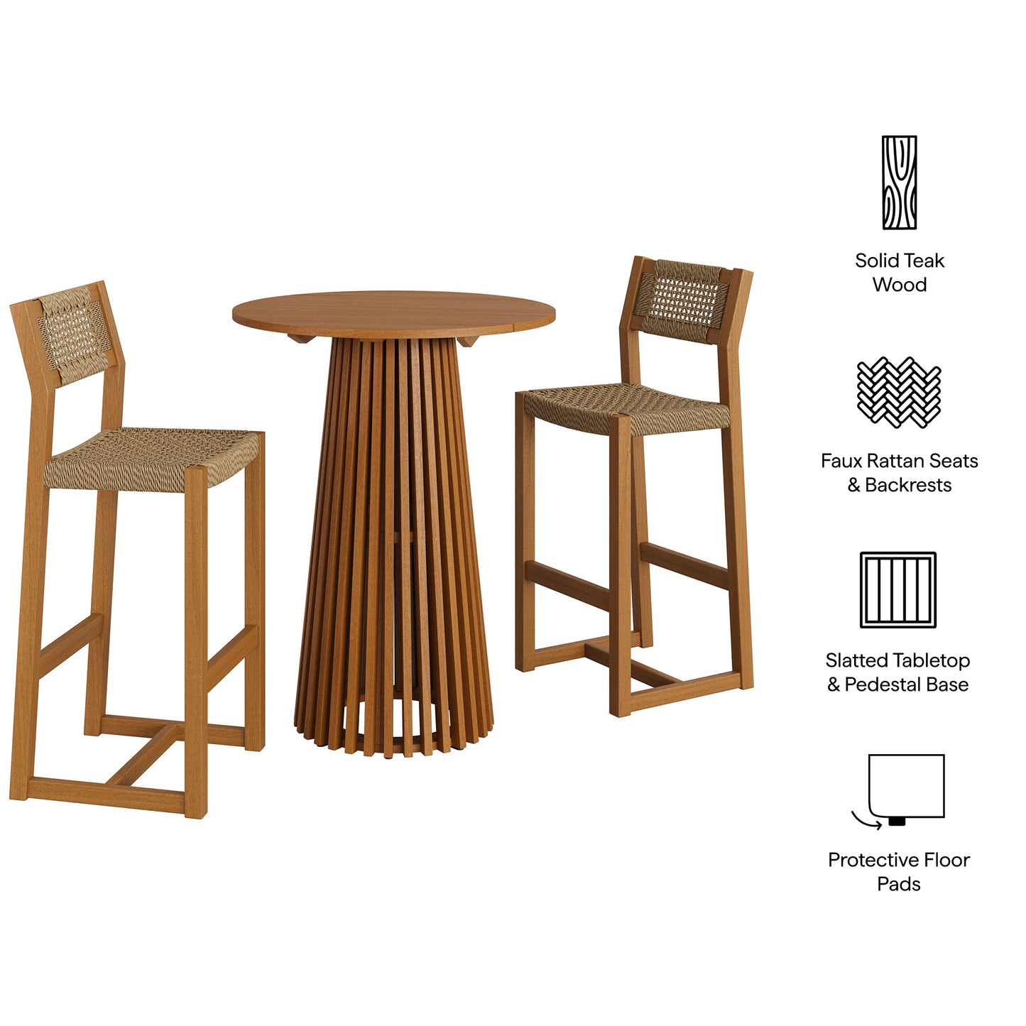 Reed 3-Piece Outdoor Patio Teak Wood Bar Set by Modway EEI-7697