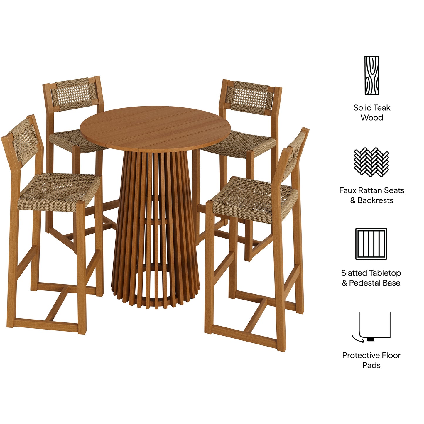 Reed 5-Piece Outdoor Patio Teak Wood Bar Set by Modway EEI-7699