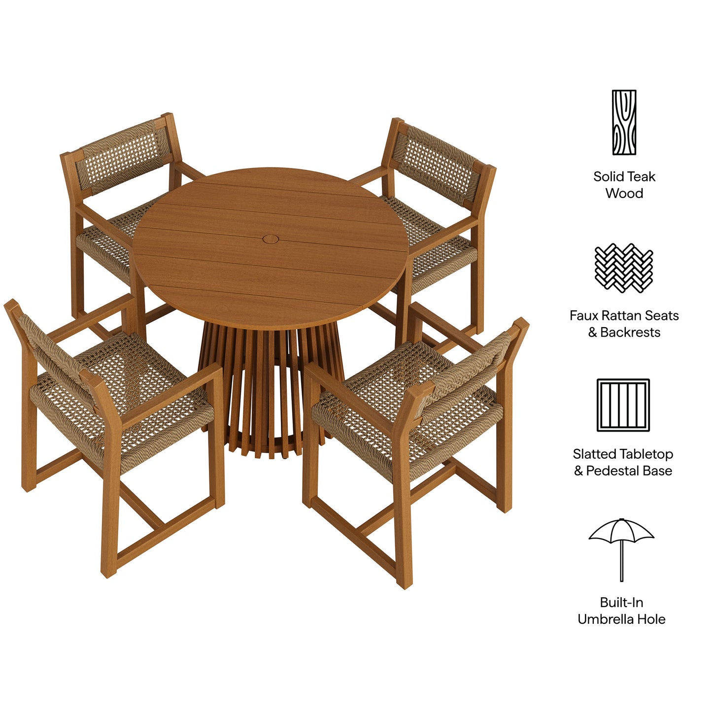 Reed 5-Piece Outdoor Patio Teak Wood Dining Set by Modway EEI-7701