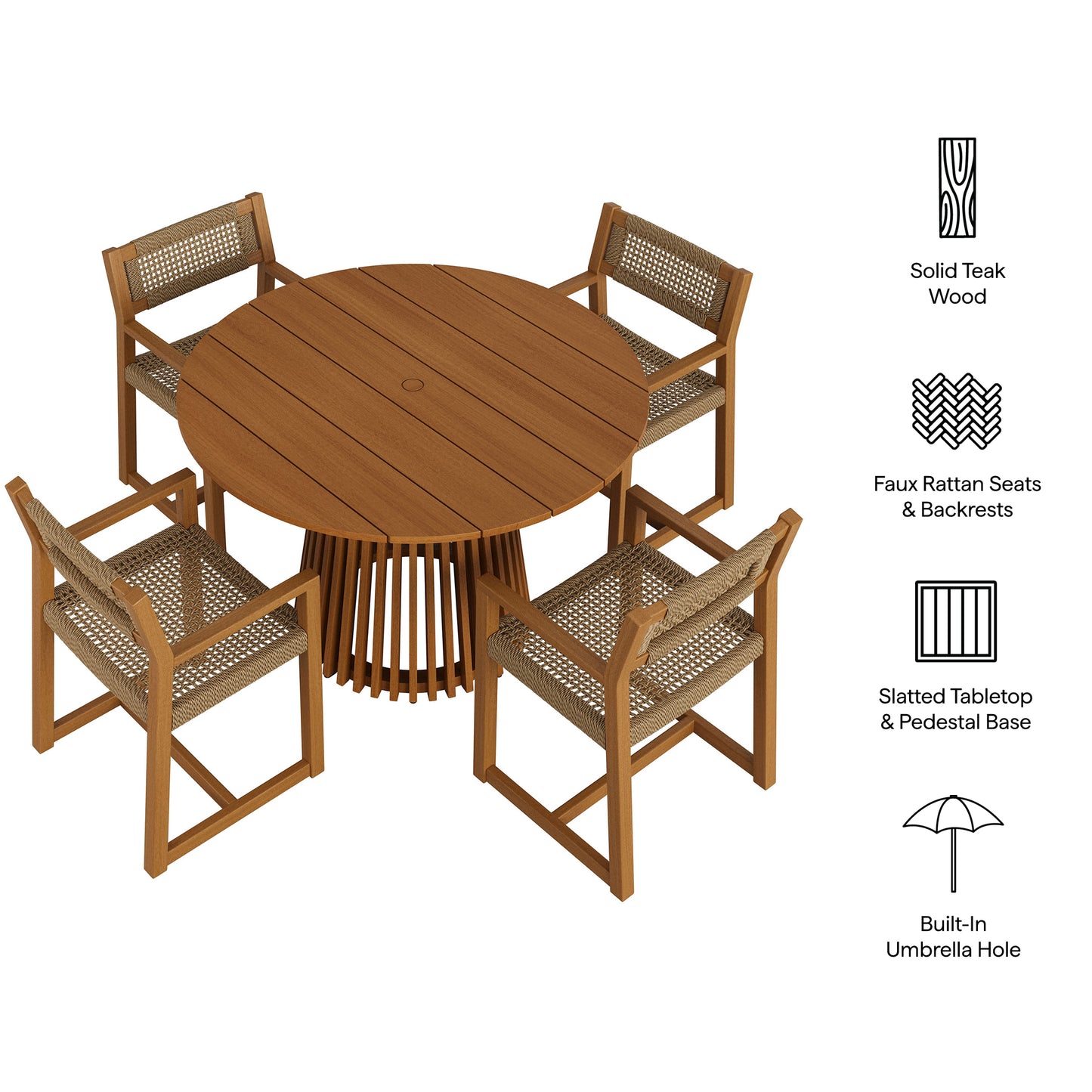 Reed 5-Piece Outdoor Patio Teak Wood Dining Set by Modway EEI-7703