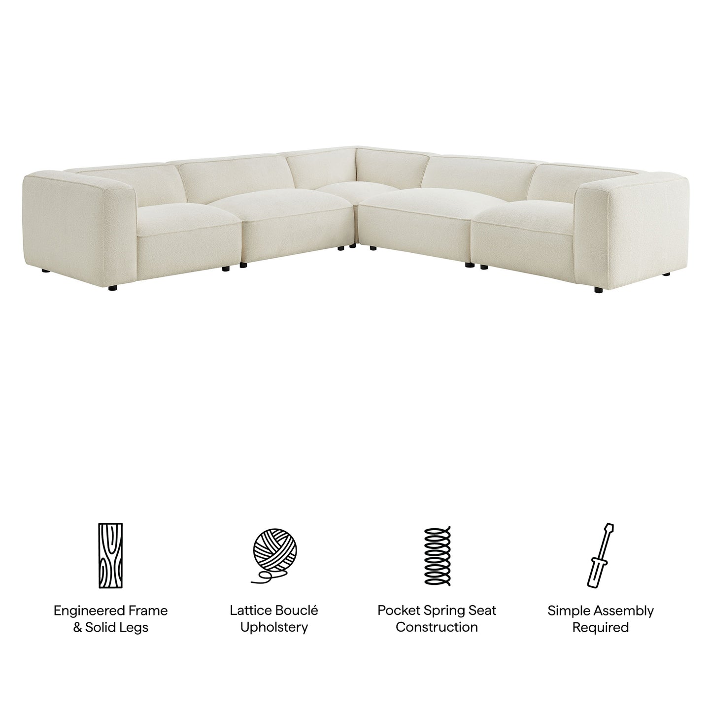 Auren 5 Piece Lattice Bouclé Upholstered Modular Corner Sectional by Modway EEI-7724