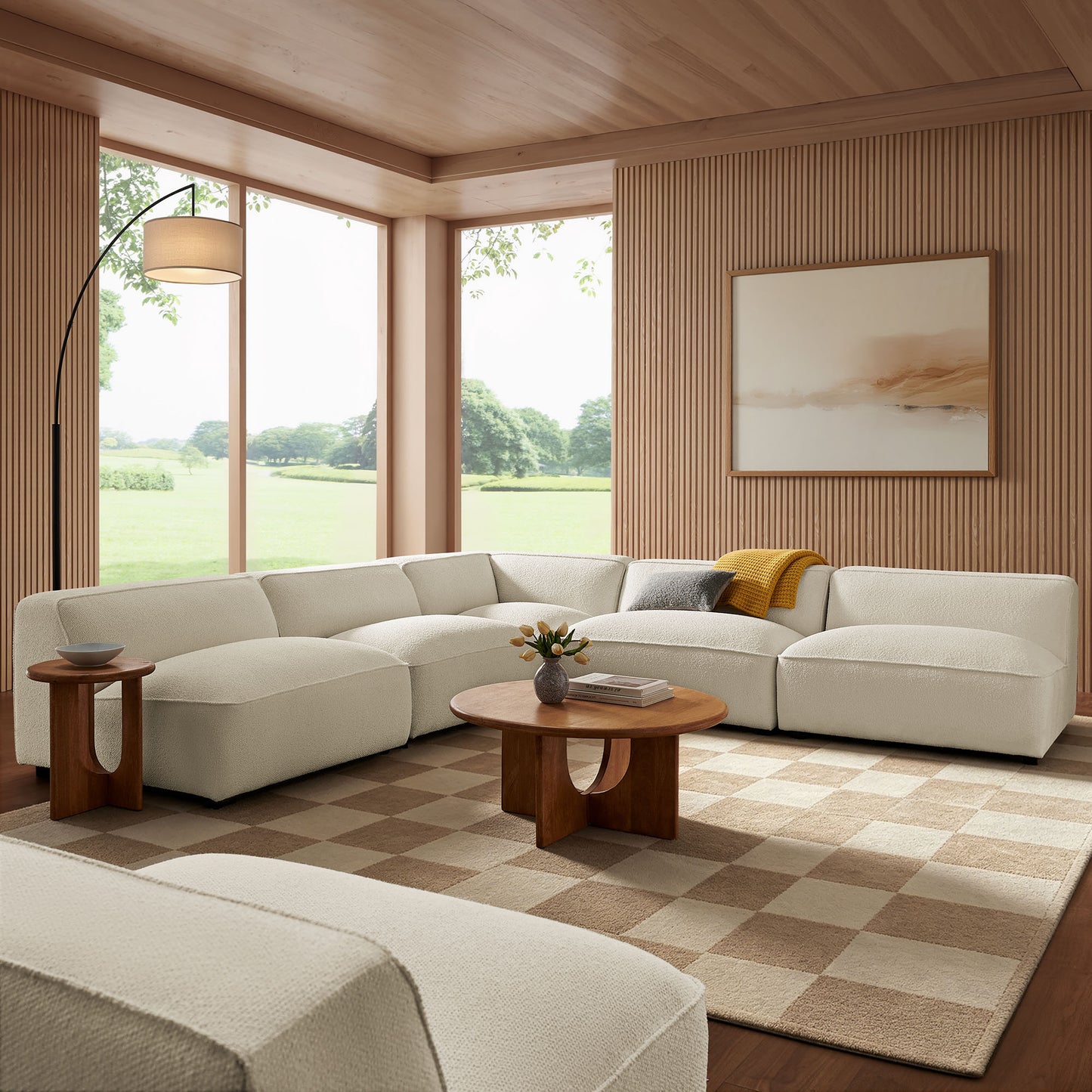 Auren 5 Piece Lattice Bouclé Upholstered Modular Corner Sectional by Modway EEI-7725