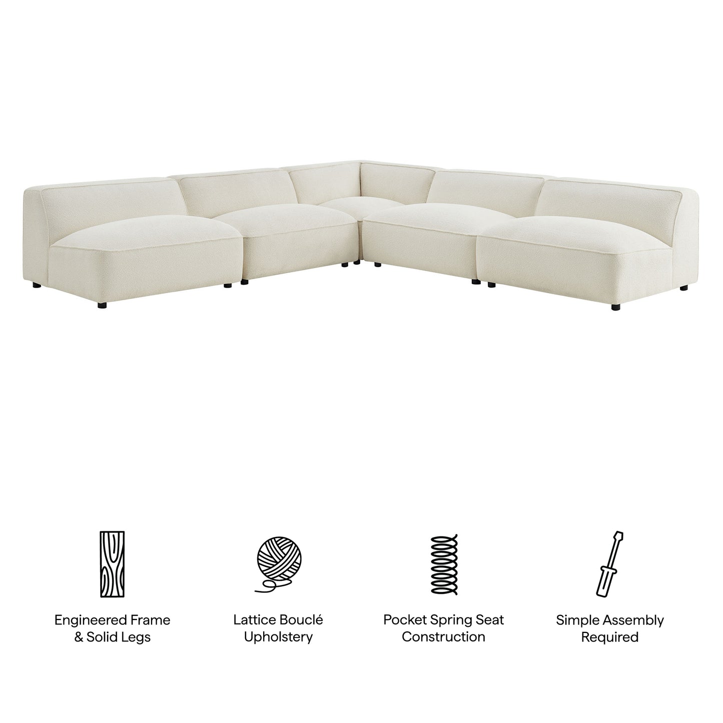 Auren 5 Piece Lattice Bouclé Upholstered Modular Corner Sectional by Modway EEI-7725