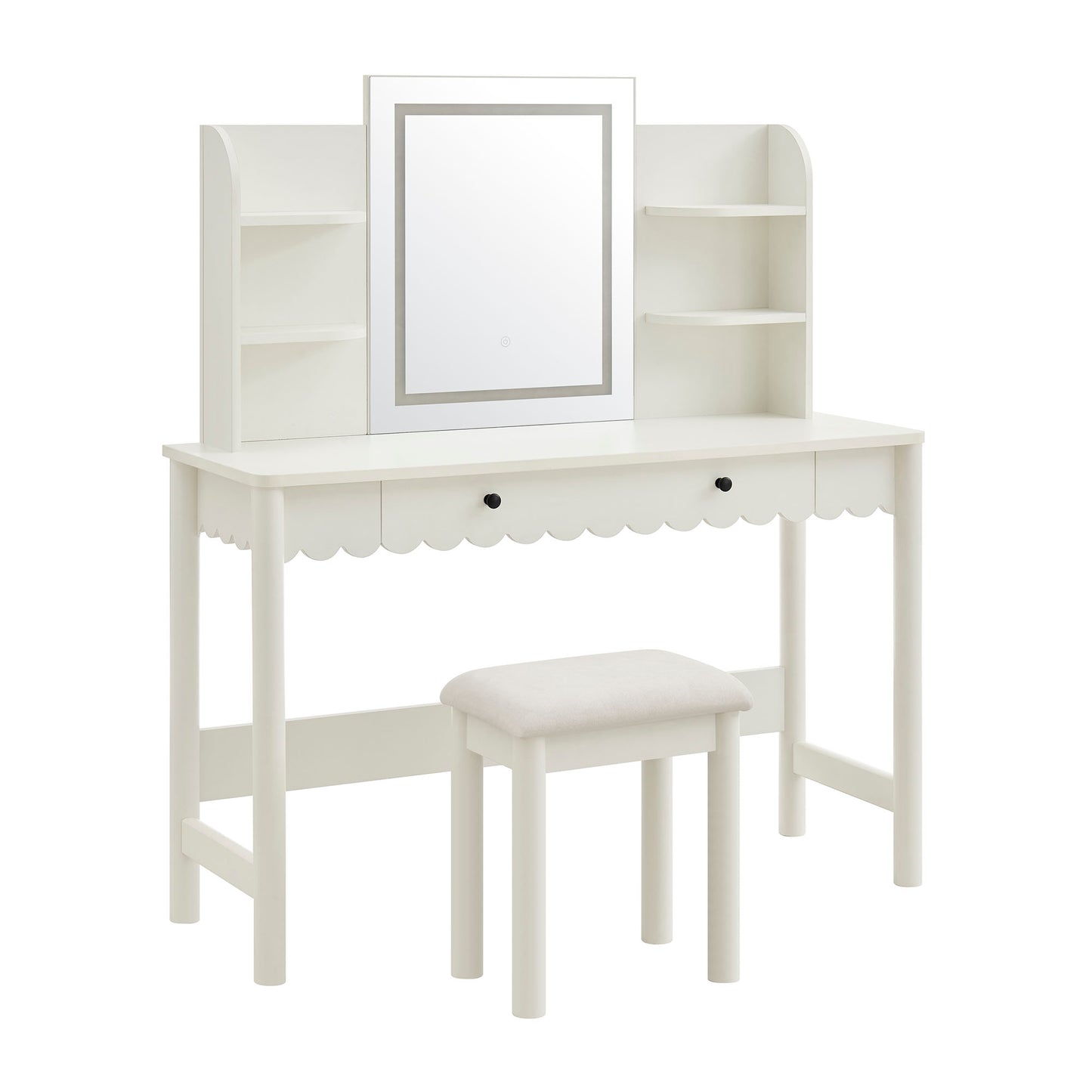 Emmeline Scalloped Makeup Vanity Desk With LED Mirror and Stool by Modway EEI-7726