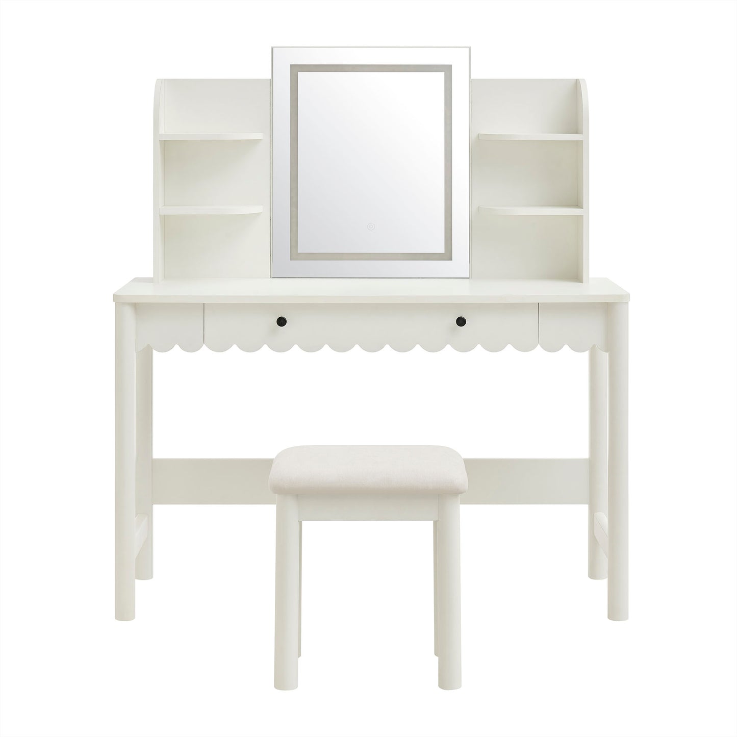 Emmeline Scalloped Makeup Vanity Desk With LED Mirror and Stool by Modway EEI-7726