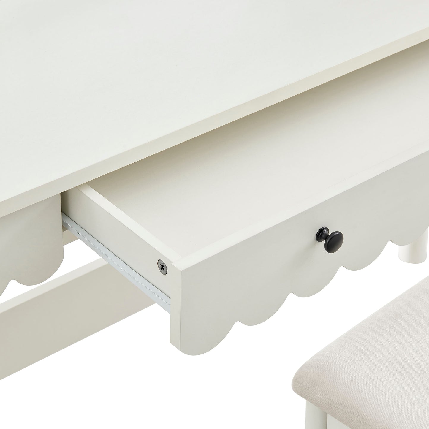 Emmeline Scalloped Makeup Vanity Desk With LED Mirror and Stool by Modway EEI-7726