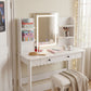 Emmeline Scalloped Makeup Vanity Desk With LED Mirror and Stool by Modway EEI-7726