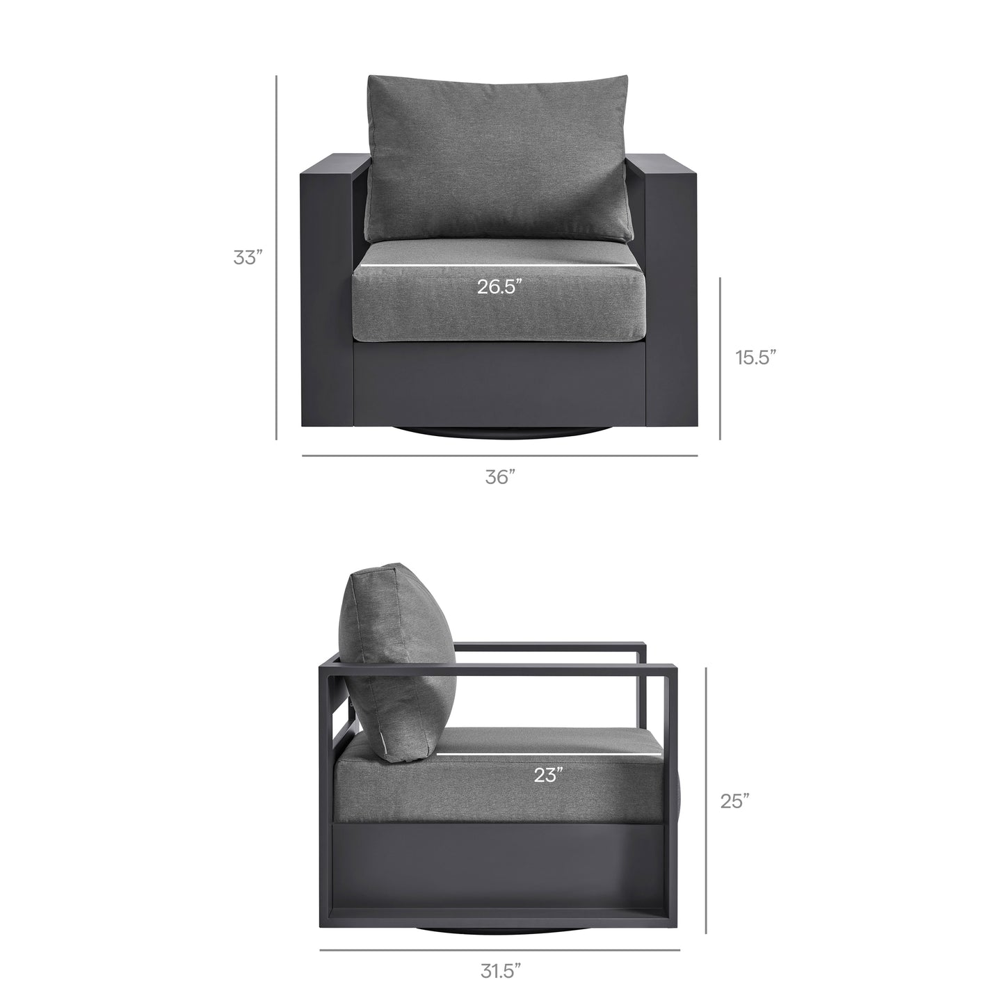 Tahoe Outdoor Patio Powder-Coated Aluminum Swivel Armchair by Modway EEI-7728