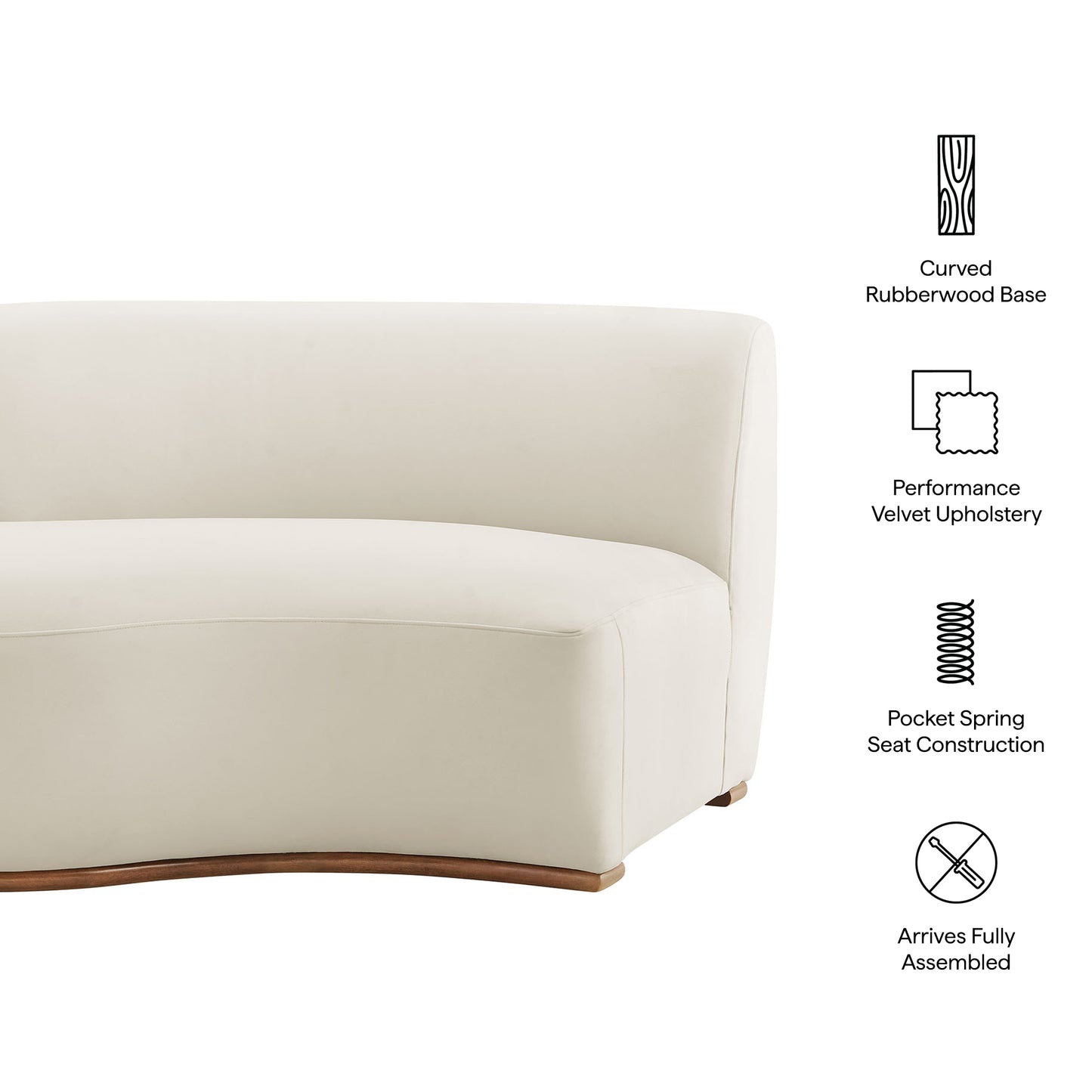 Rialta Curved Left-Arm Performance Velvet Sectional Loveseat by Modway EEI-7733