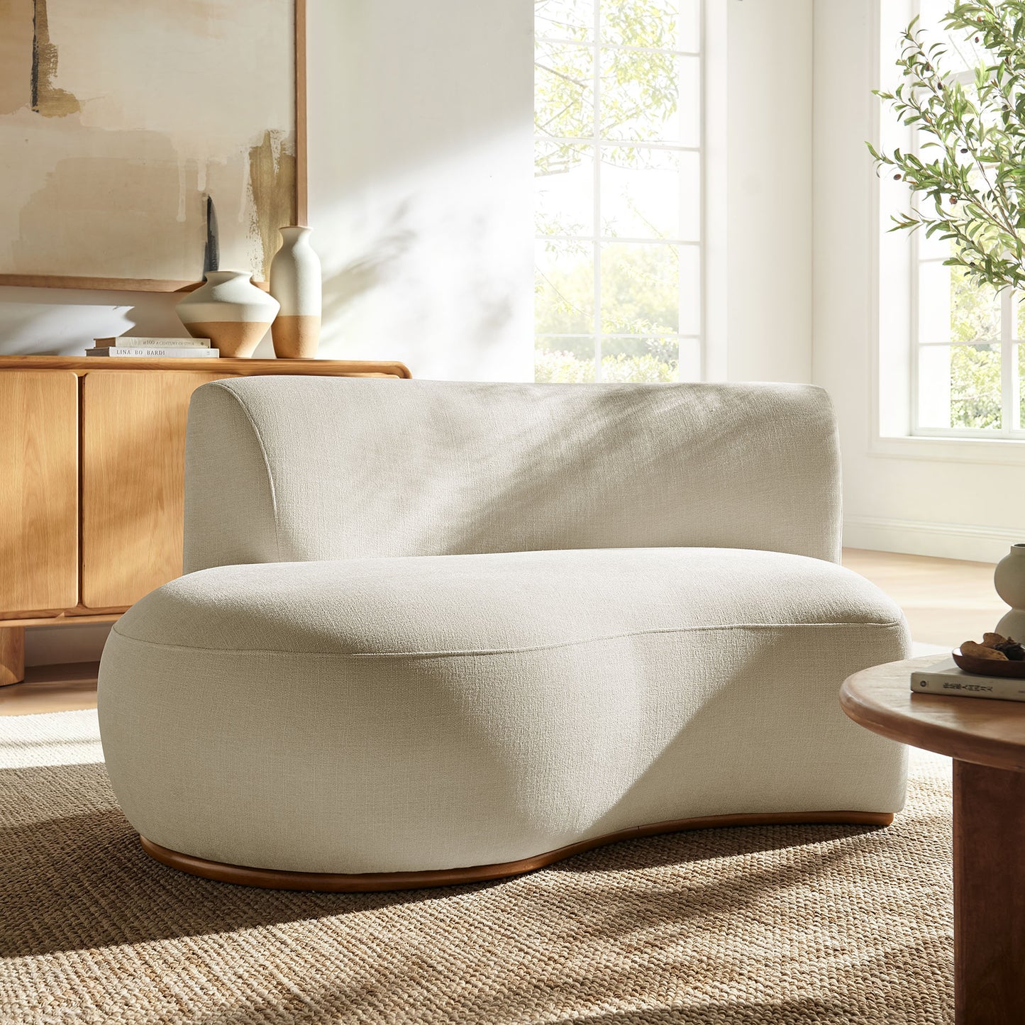 Rialta Curved Left-Arm Slub Weave Fabric Sectional Loveseat by Modway EEI-7736