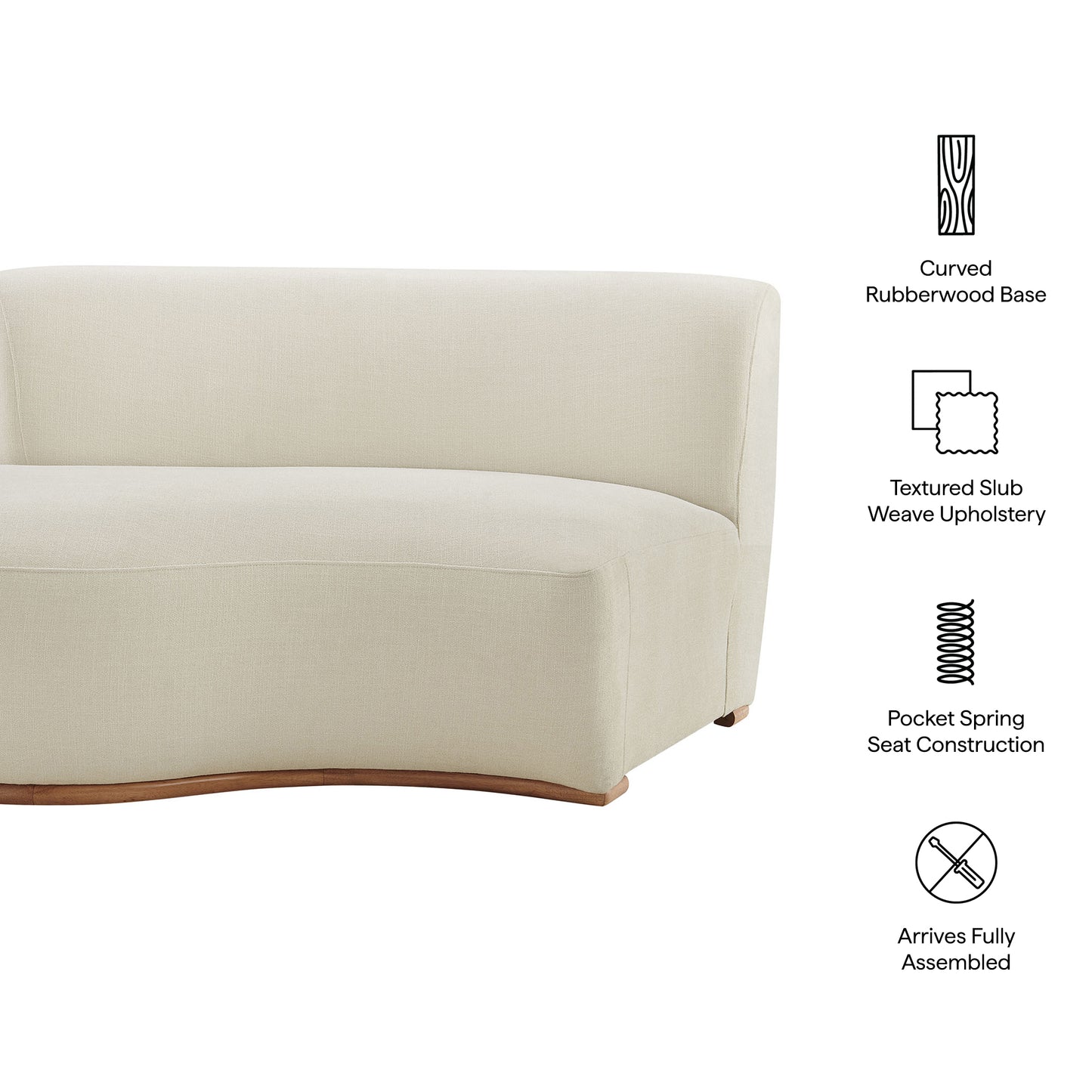 Rialta Curved Left-Arm Slub Weave Fabric Sectional Loveseat by Modway EEI-7736