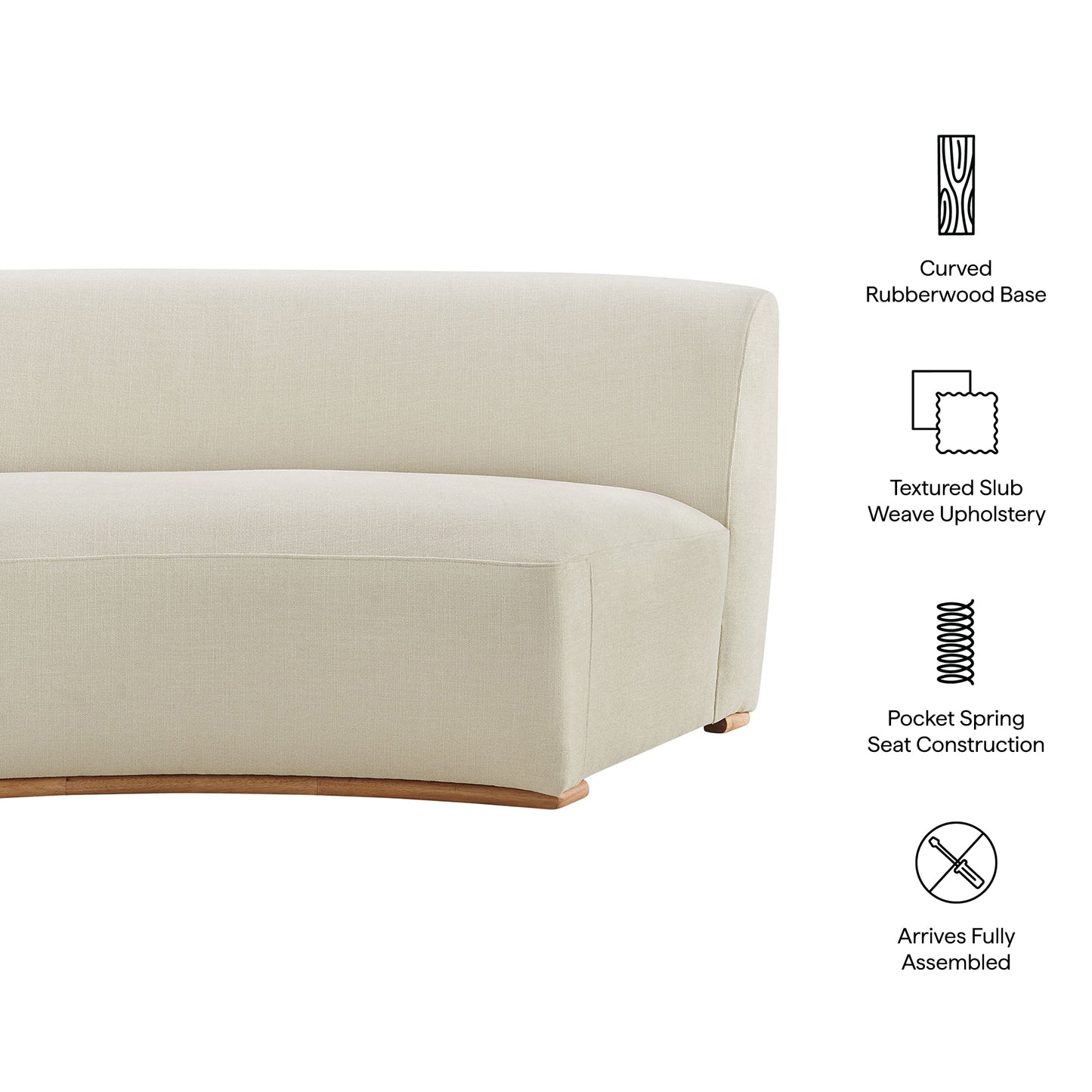 Rialta Curved Armless Slub Weave Fabric Sectional Loveseat by Modway EEI-7737