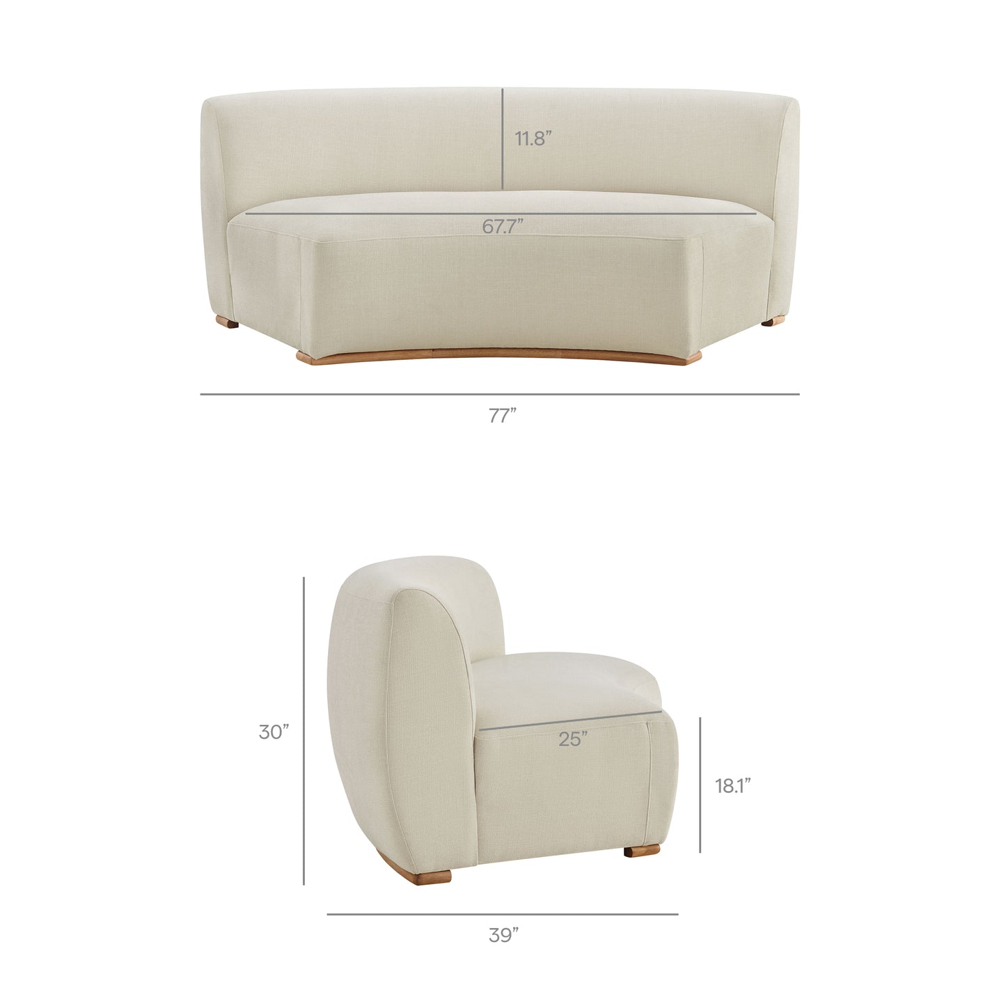 Rialta Curved Armless Slub Weave Fabric Sectional Loveseat by Modway EEI-7737