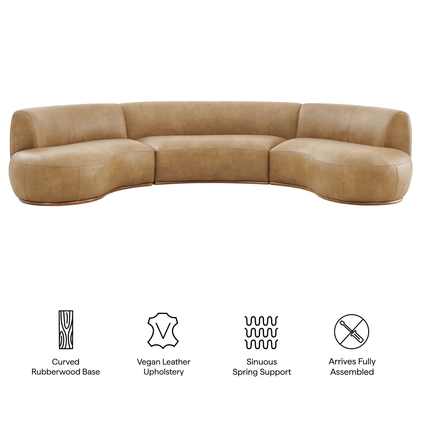 Rialta 3 Piece Curved Vegan Leather Sectional Sofa by Modway EEI-7788
