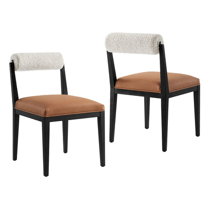Kai Boucle and Vegan Leather Dining Chair Set of 2 by Modway EEI-7796