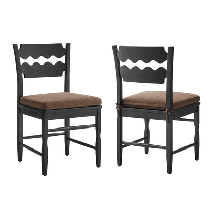 Jax Oak Wood Dining Chair With Wavy Razor Back and Cushion Set of 2 by Modway EEI-7798