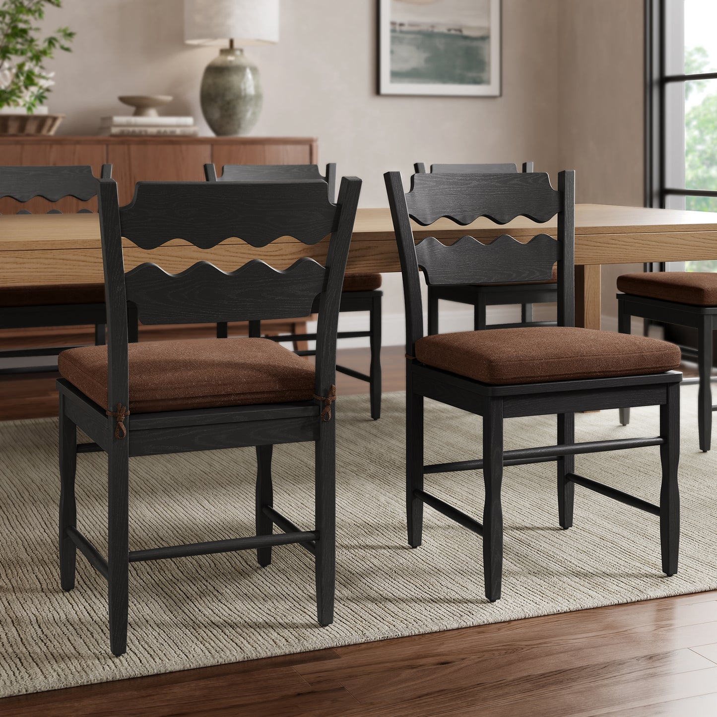 Jax Oak Wood Dining Chair With Wavy Razor Back and Cushion Set of 2 by Modway EEI-7798