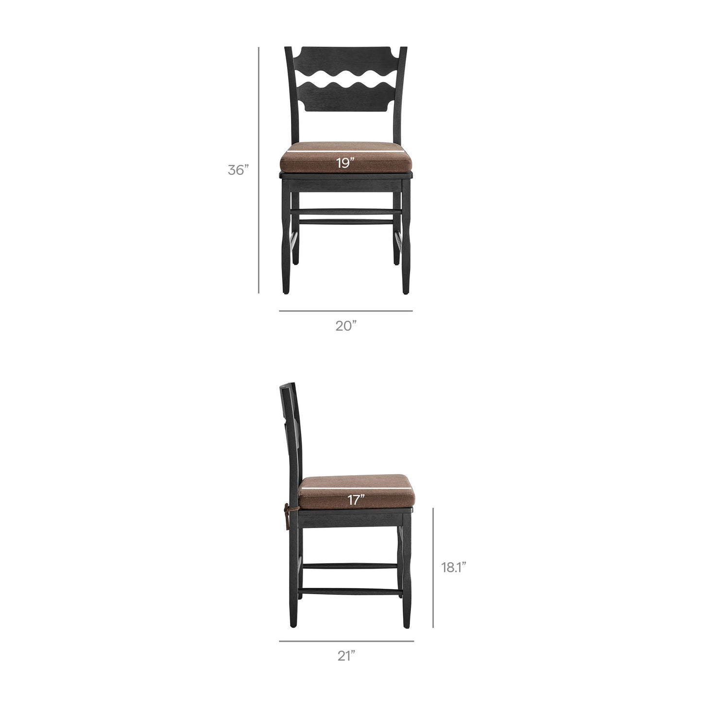 Jax Oak Wood Dining Chair With Wavy Razor Back and Cushion Set of 2 by Modway EEI-7798