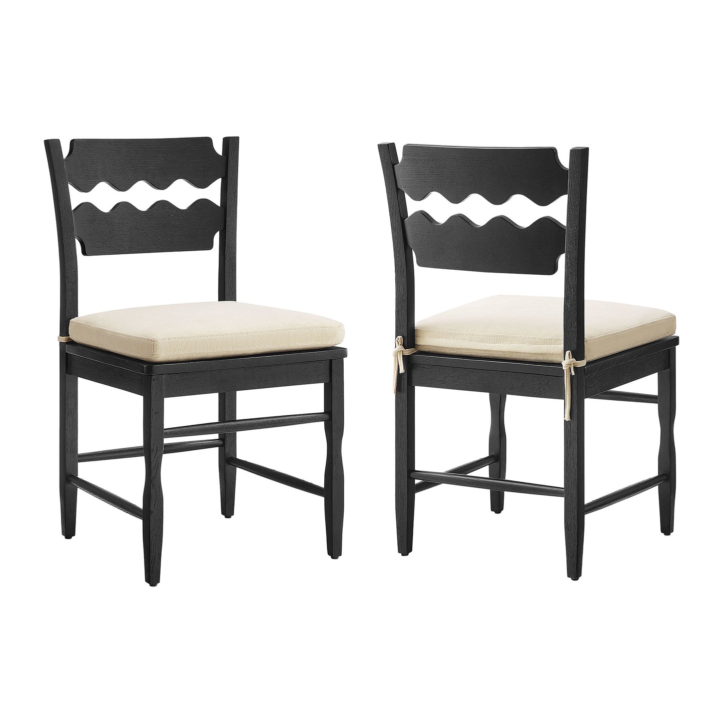 Jax Oak Wood Dining Chair With Wavy Razor Back and Cushion Set of 2 by Modway EEI-7798