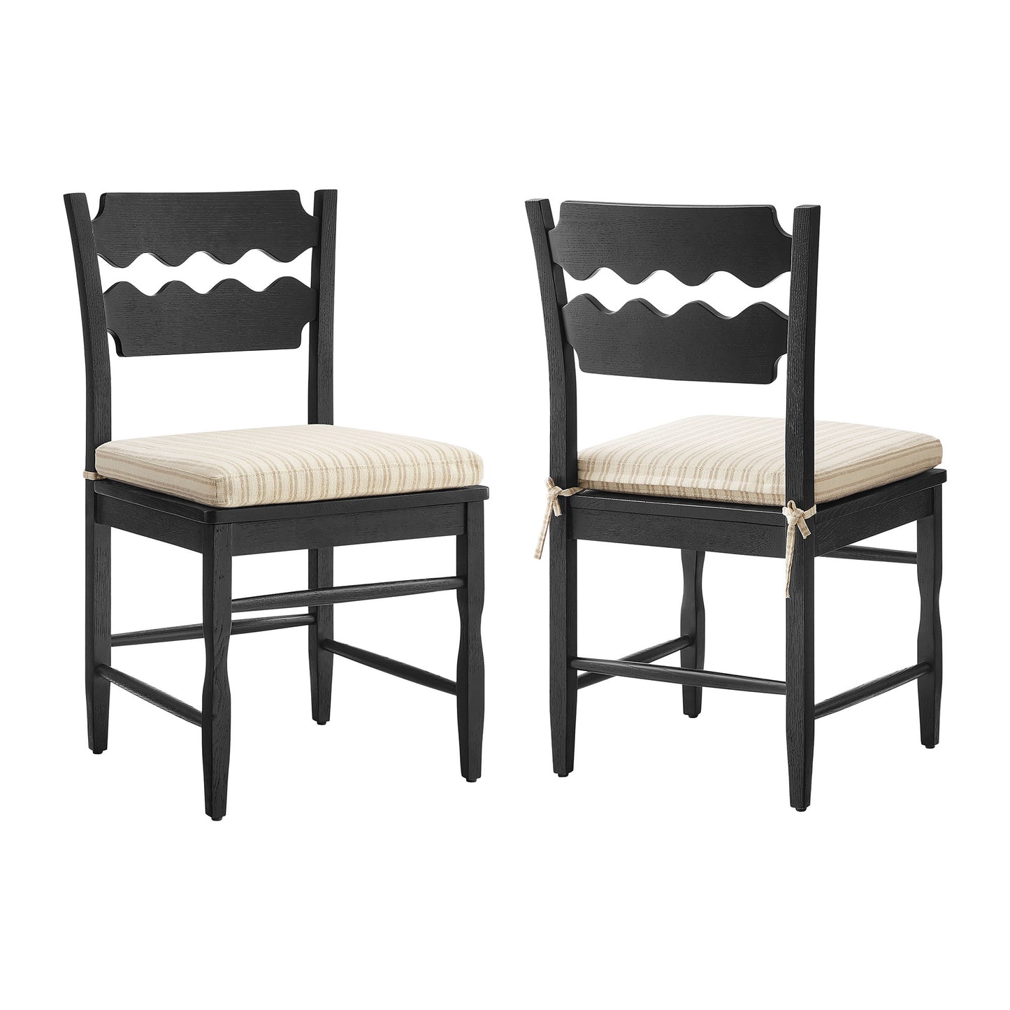 Jax Oak Wood Dining Chair With Wavy Razor Back and Cushion Set of 2 by Modway EEI-7798