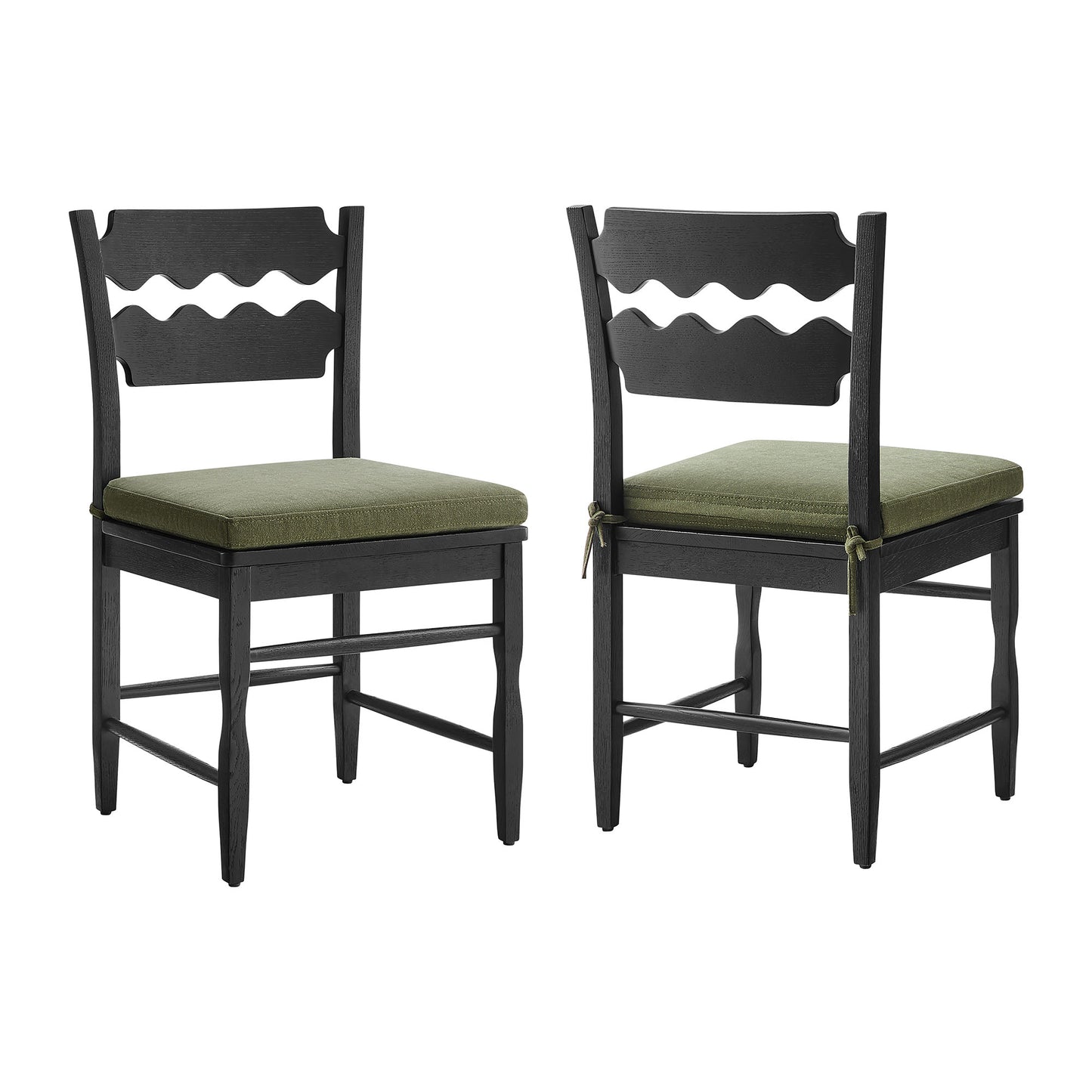 Jax Oak Wood Dining Chair With Wavy Razor Back and Cushion Set of 2 by Modway EEI-7798