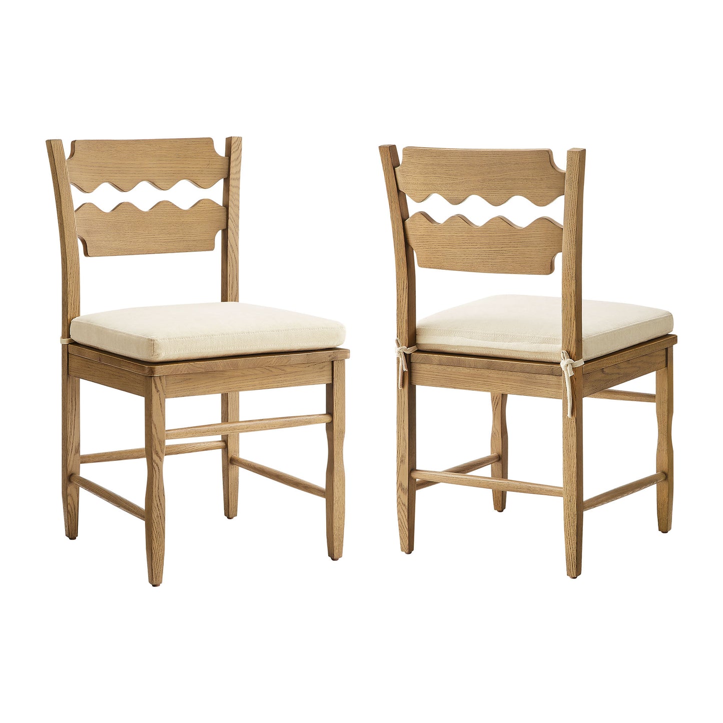 Jax Oak Wood Dining Chair With Wavy Razor Back and Cushion Set of 2 by Modway EEI-7798