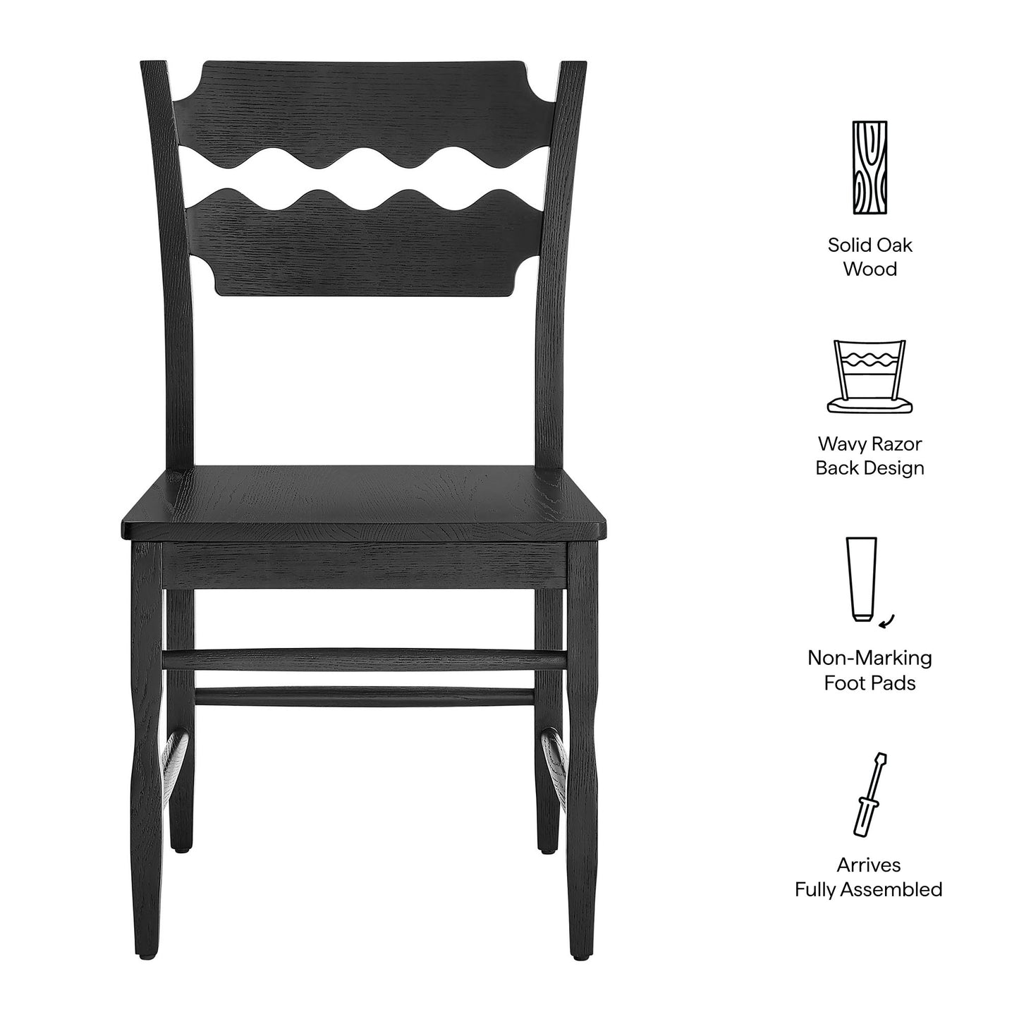 Jax Oak Wood Dining Chair With Wavy Razor Back Set of 2 by Modway EEI-7799