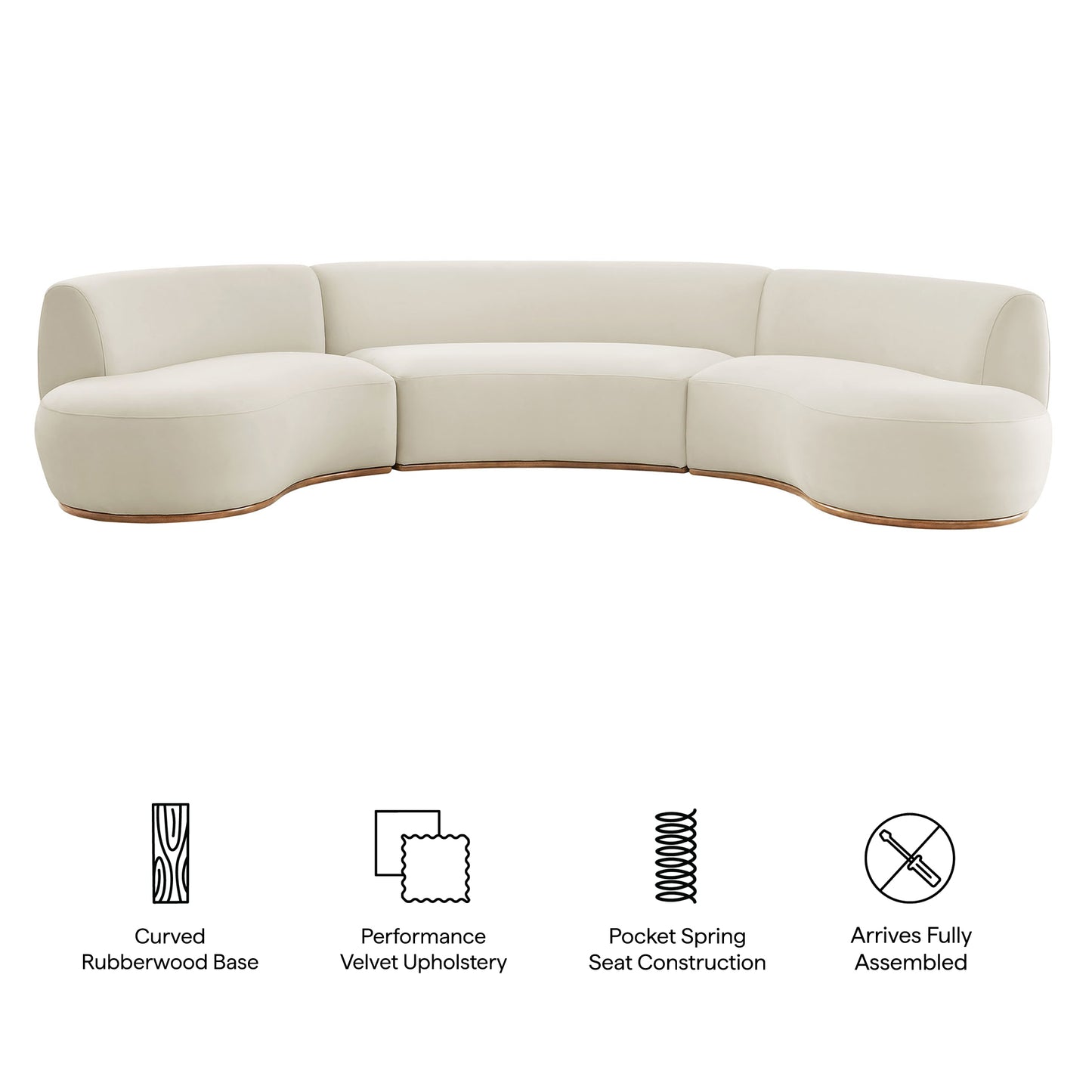 Rialta 3 Piece Curved Performance Velvet Sectional Sofa by Modway EEI-7805