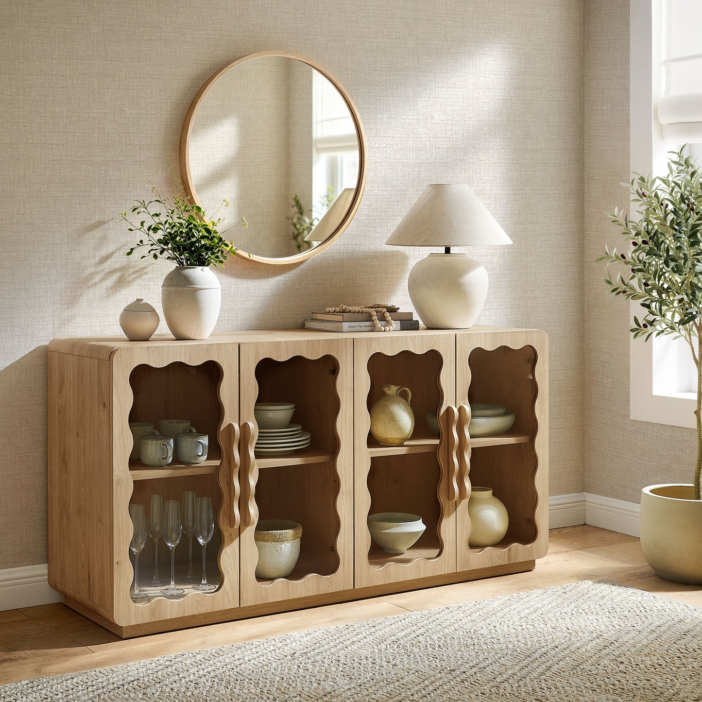 Rory 62 Inch Four-Door Scalloped Glass Sideboard by Modway EEI-7834