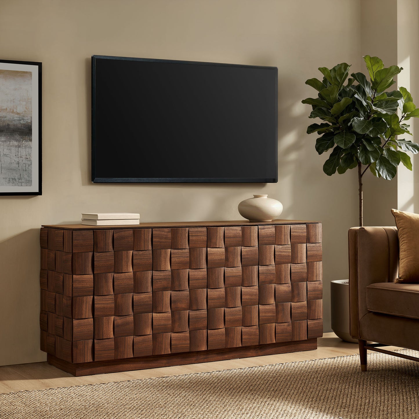 Duskin 68 Inch Geometric Block Design Four Door Sideboard by Modway EEI-7850