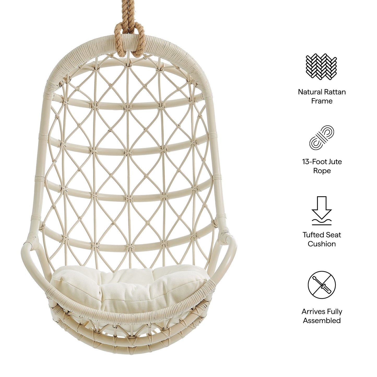 Tamarind Natural Rattan Hanging Chair by Modway EEI-7903
